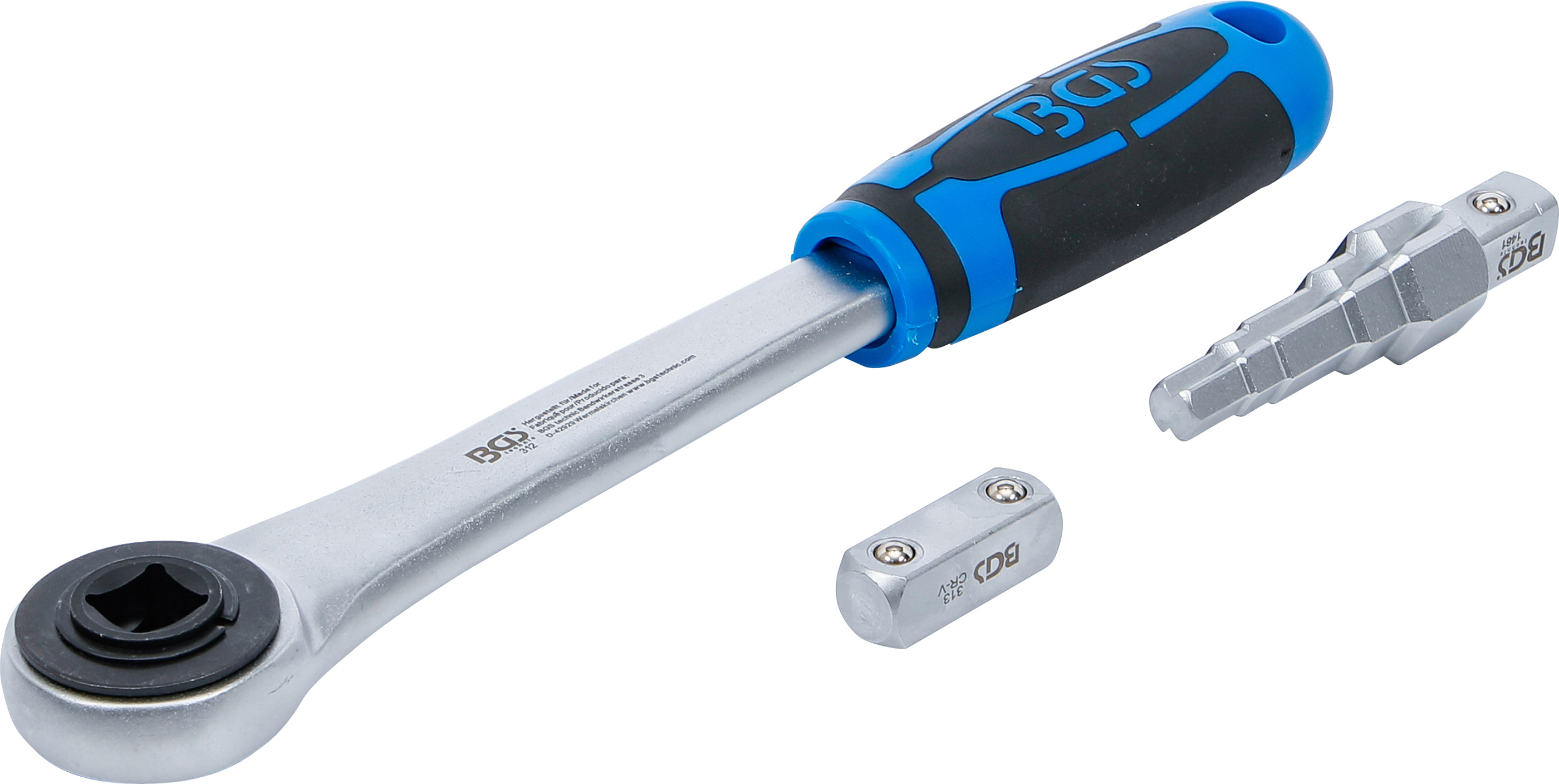 BGS Durchsteckknarre mit Adapter und Stufenschlüssel | Abtrieb Innenvierkant 12,5 mm (1/2")