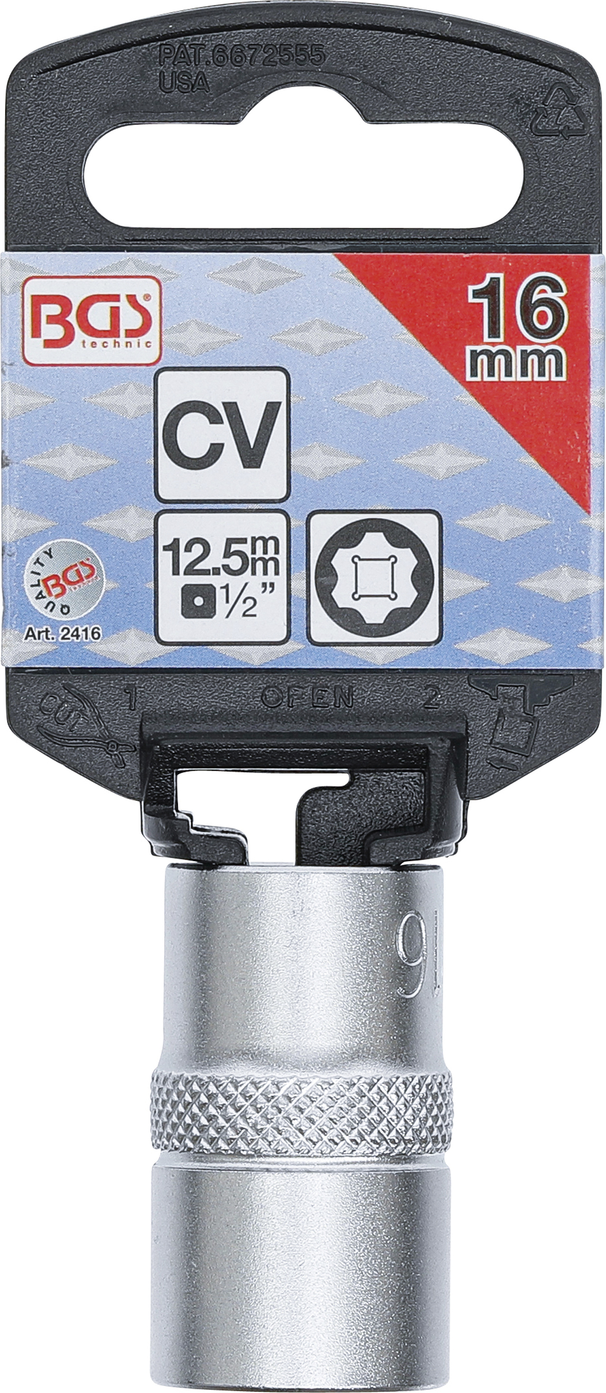 BGS Steckschlüssel-Einsatz Super Lock | Antrieb Innenvierkant 12,5 mm (1/2") | SW 16 mm