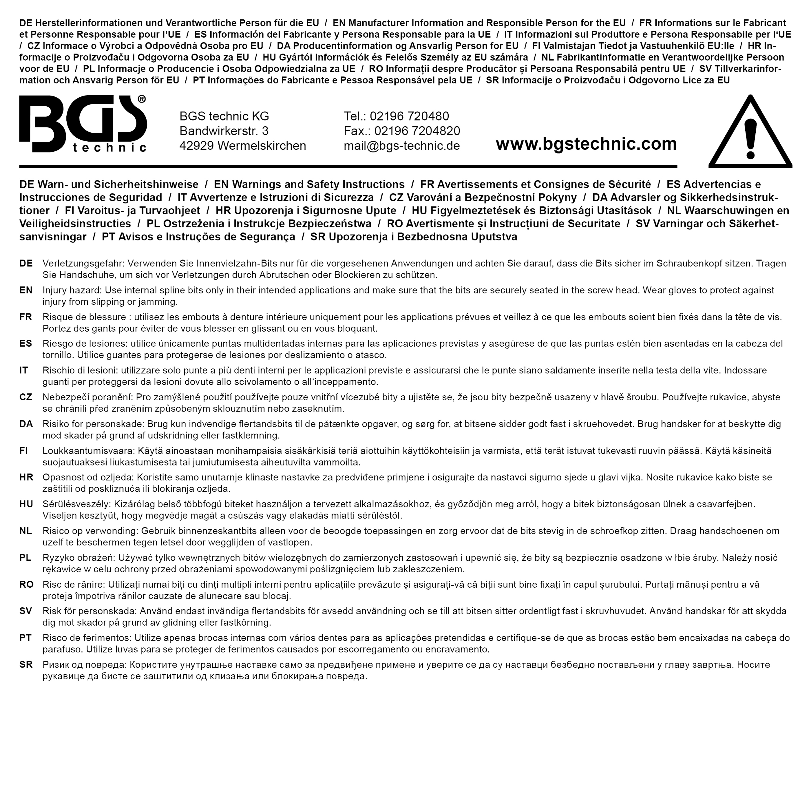 BGS Bit | Länge 75 mm | Antrieb Außensechskant 10 mm (3/8") | Innenvielzahn (für XZN) M12