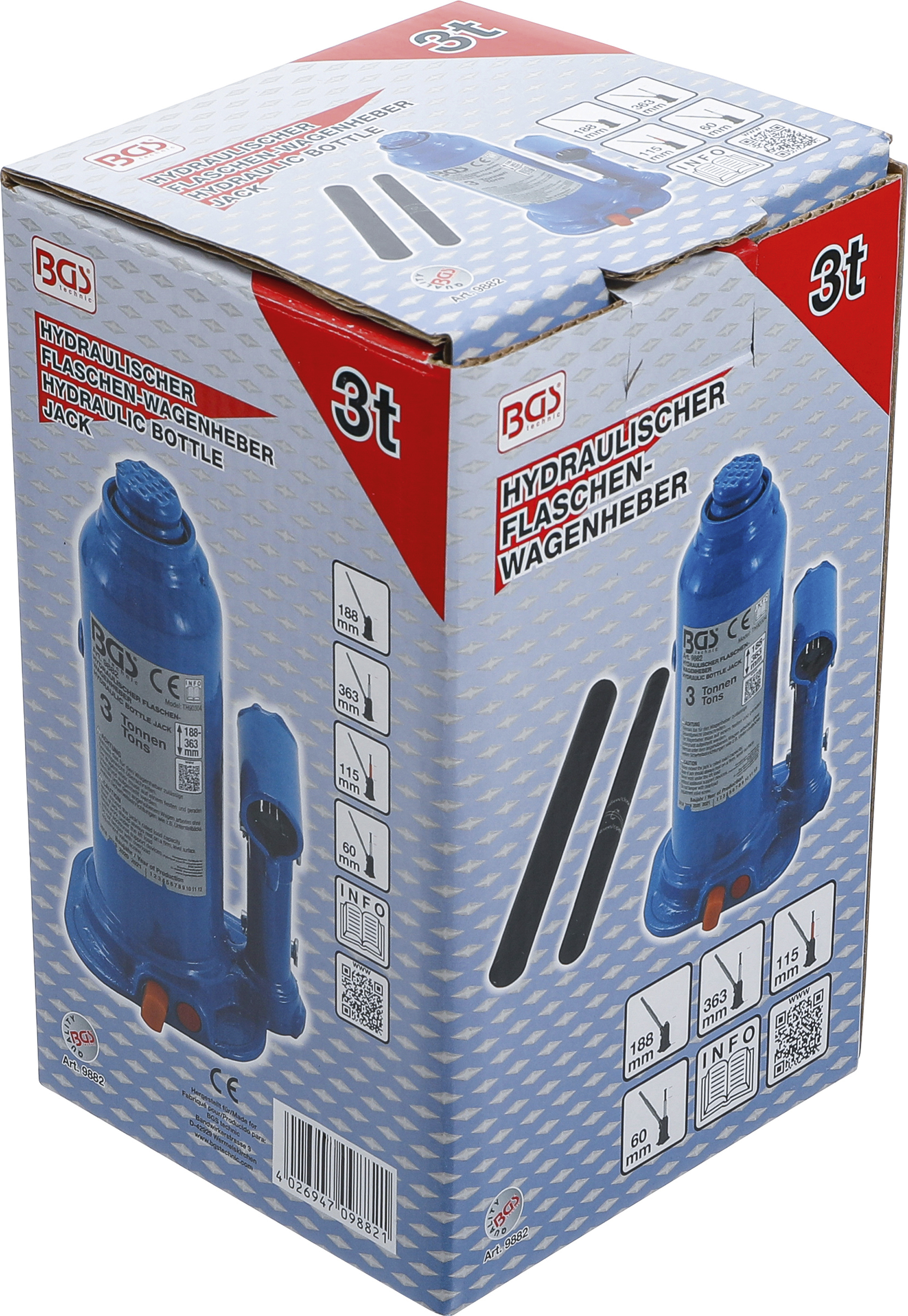 BGS Hydraulischer Flaschen-Wagenheber | 3 t
