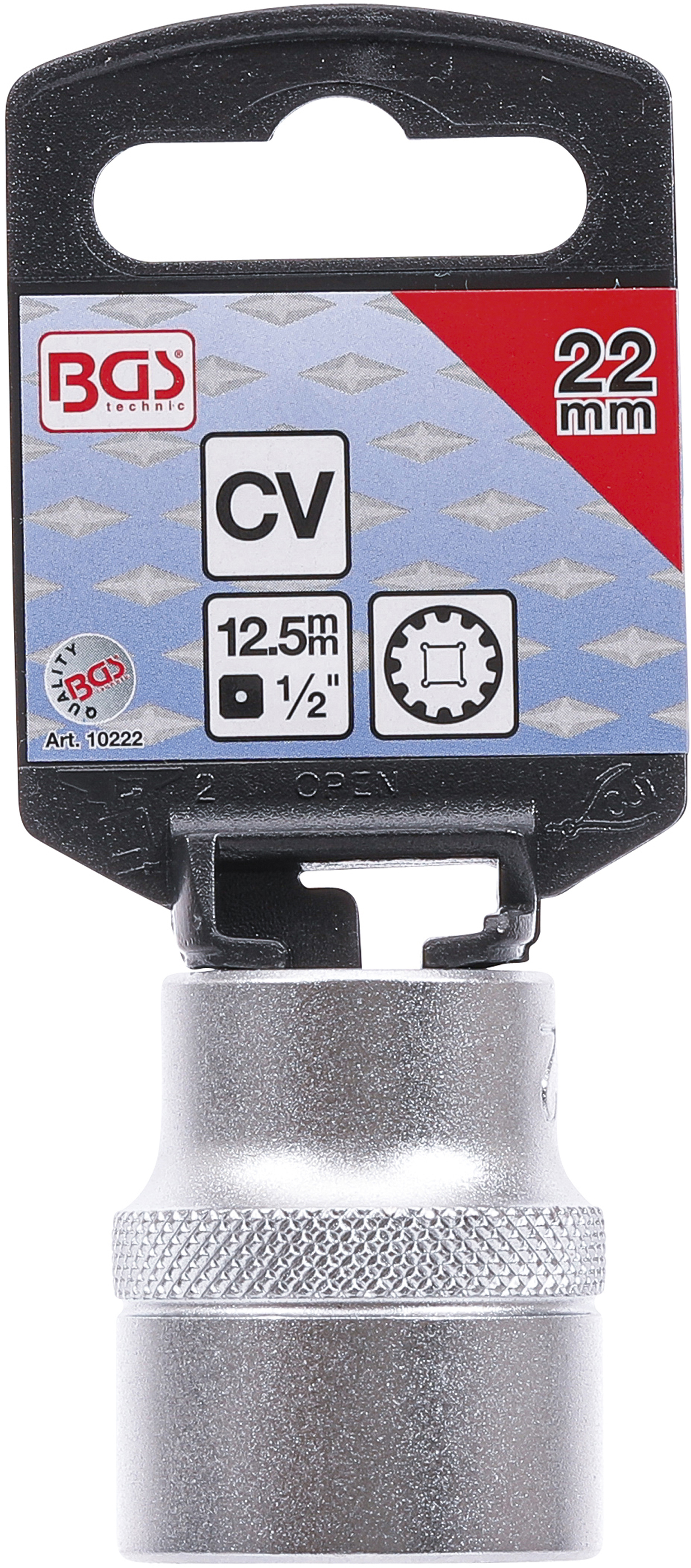 BGS Steckschlüssel-Einsatz Gear Lock | Antrieb Innenvierkant 12,5 mm (1/2") | SW 22 mm