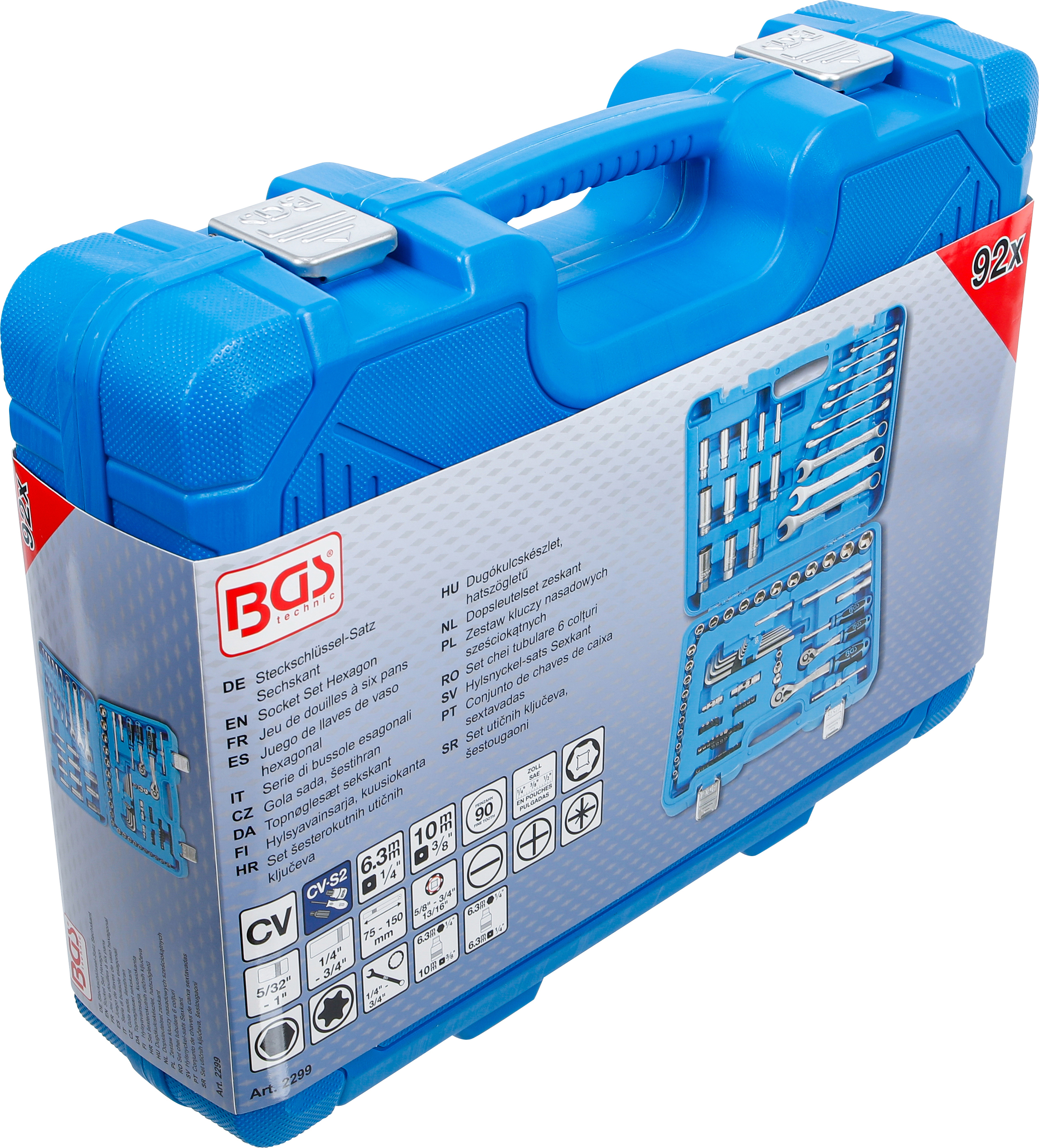 BGS Steckschlüssel-Satz Sechskant | Antrieb 6,3 mm (1/4") / 10 mm (3/8") | Zollgrößen | 92-tlg.