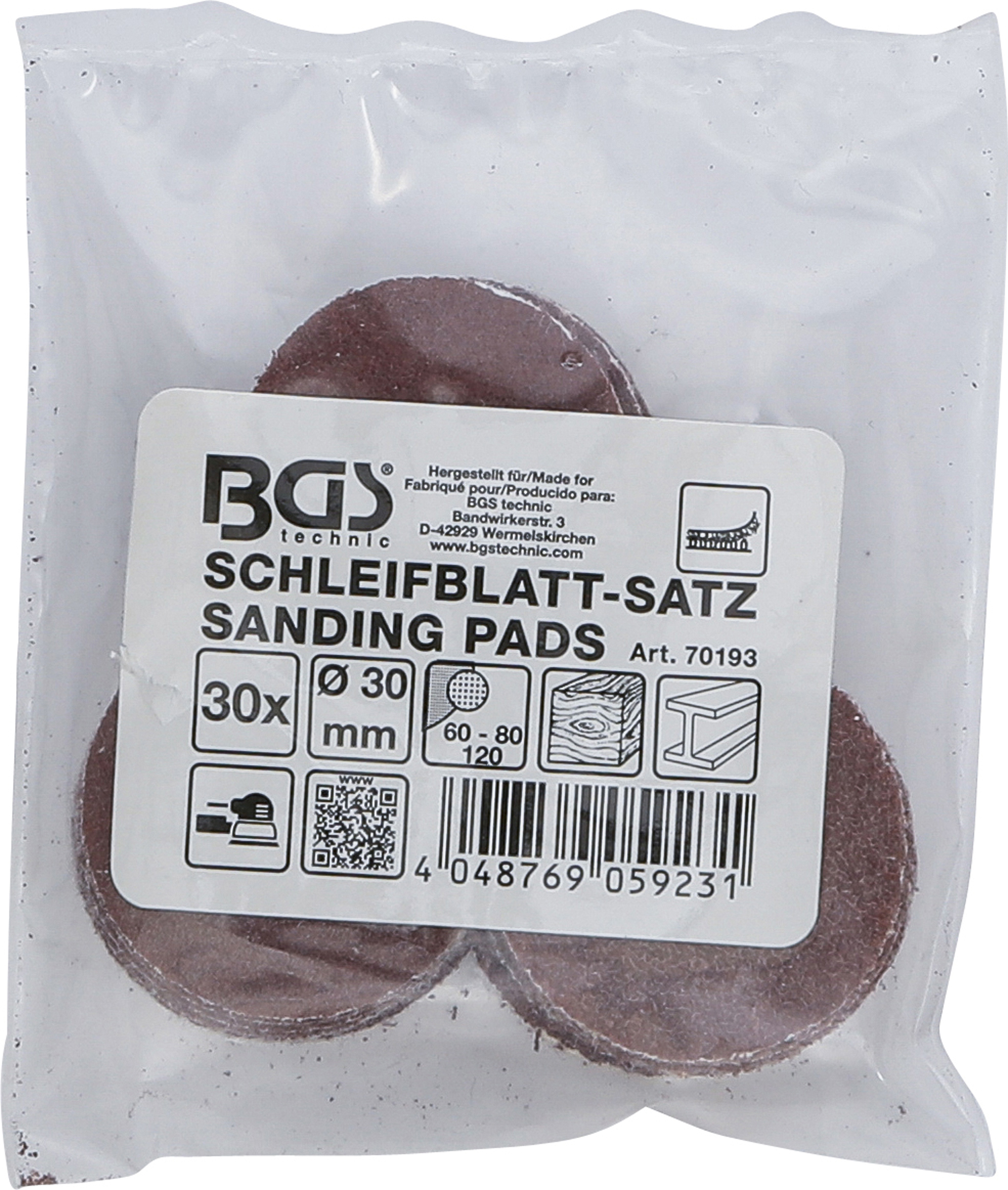 BGS Schleifblatt-Satz für Exzenterschleifer | Ø 30 mm | K 60 - 80 - 120 | 30-tlg.