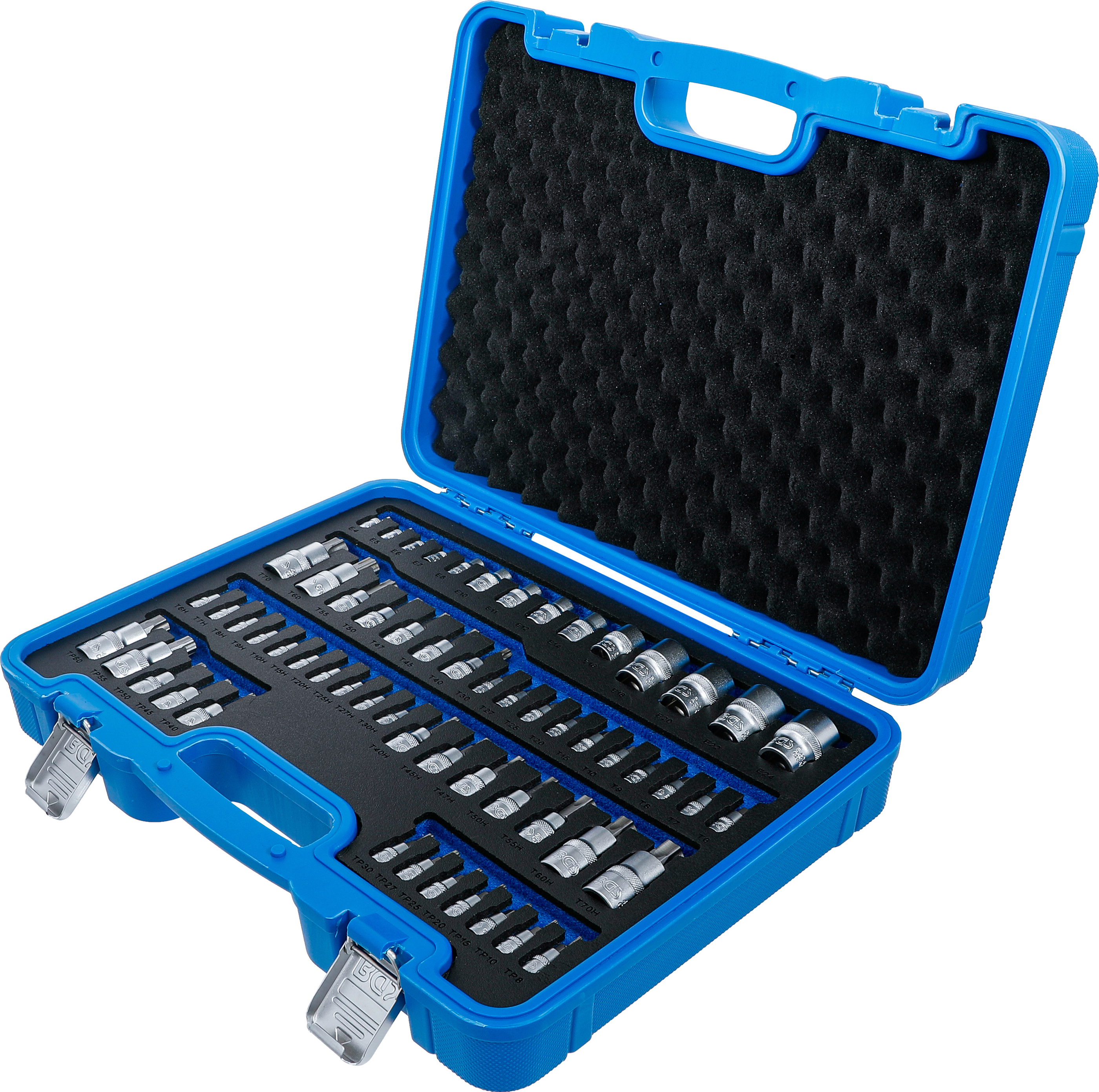 BGS Bit-Einsatz- und Steckschlüssel-Einsatz-Satz | E-Profil / T-Profil (für Torx) / T-Profil (für Torx) mit Bohrung / TP-Profil (für Torx Plus) | 60-tlg.