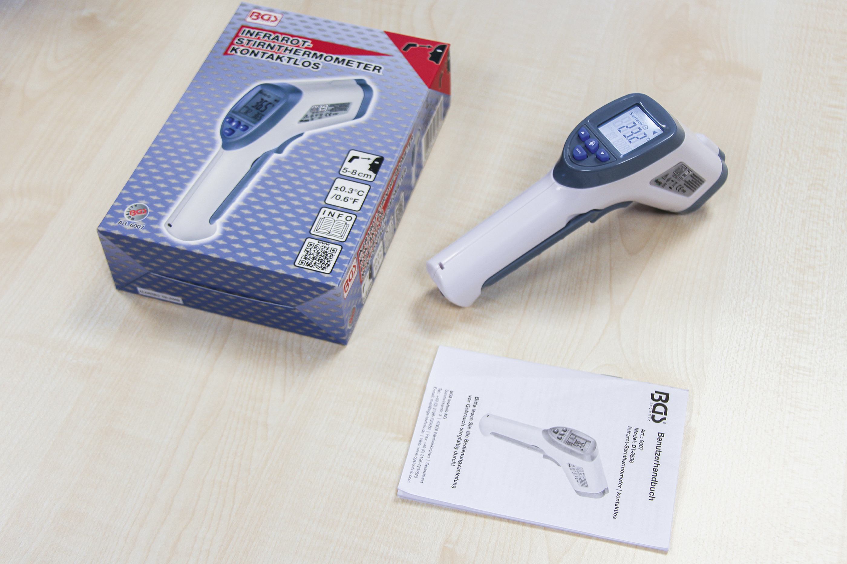 BGS Stirn-Fieber-Thermometer | kontaktlos, Infrarot | für Personen + Objekt-Messung | 0 - 100°