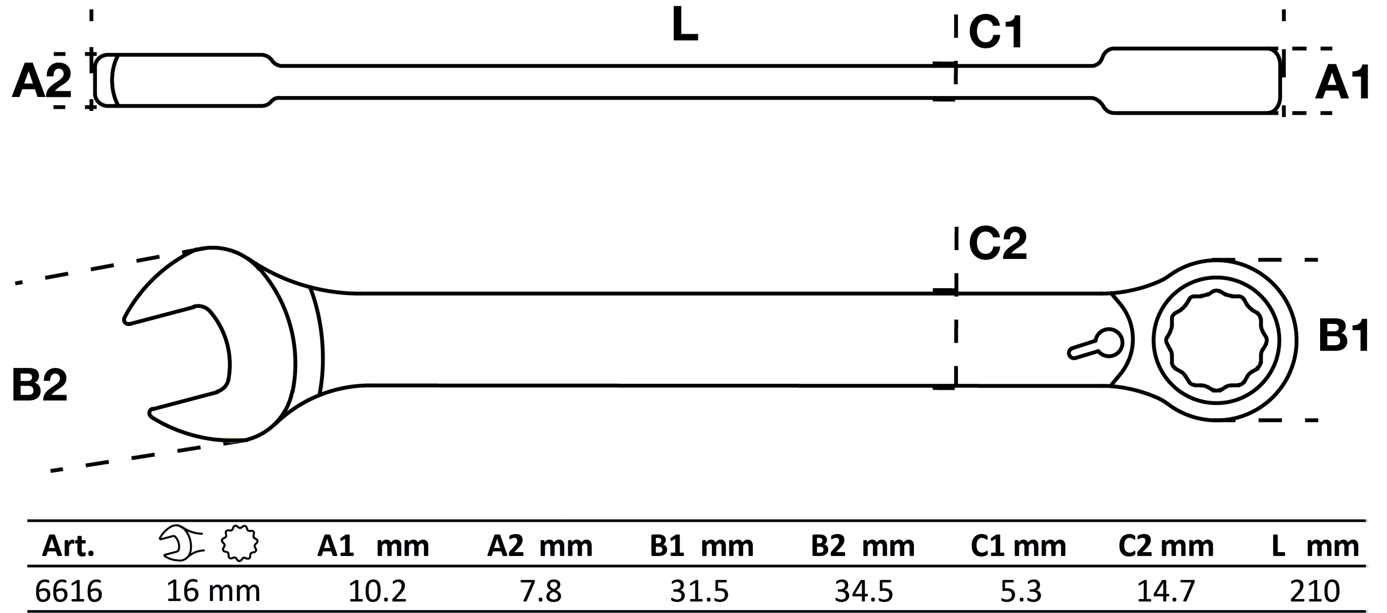 BGS Ratschenring-Maulschlüssel | umschaltbar | SW 16 mm