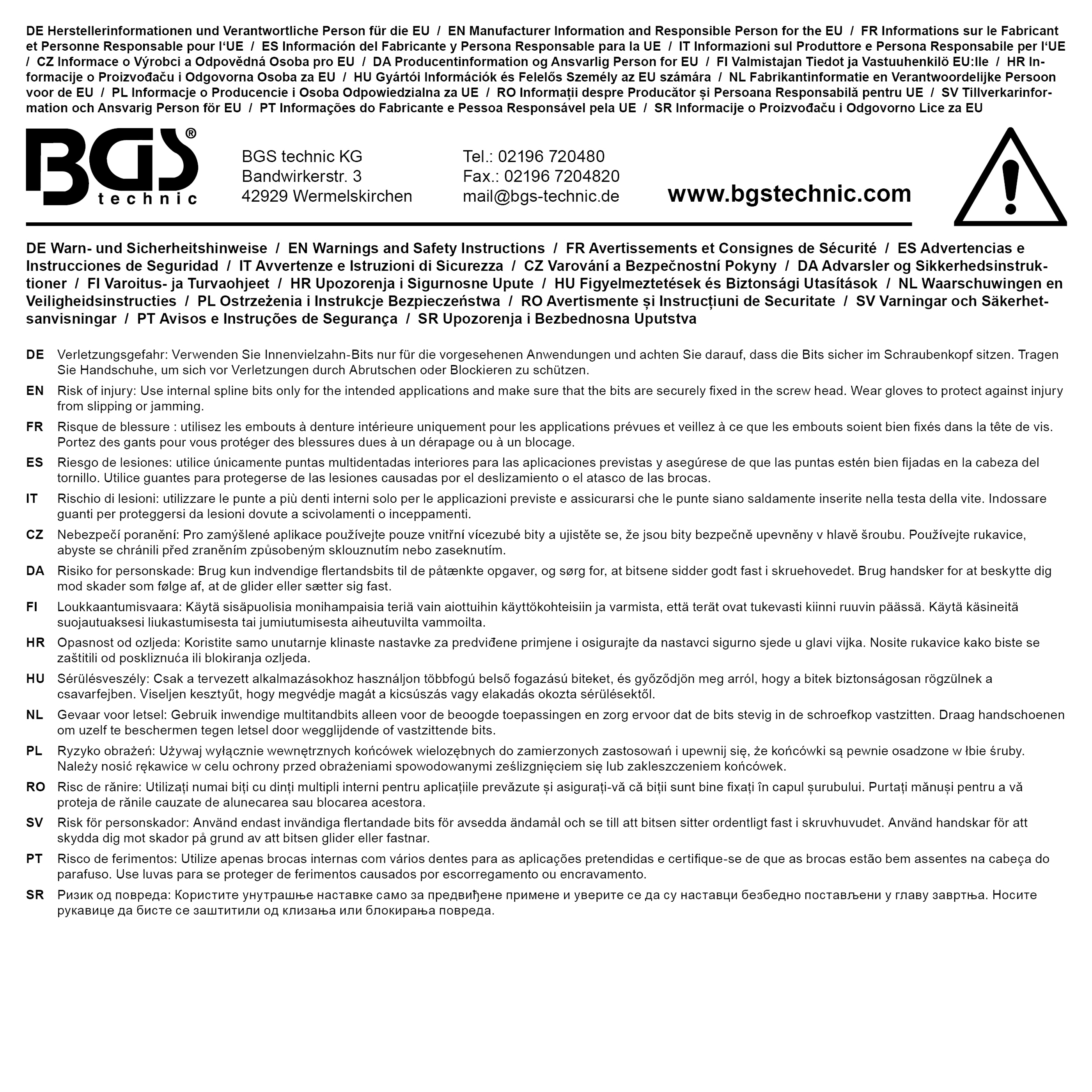 BGS Kraft-Bit-Einsatz | Länge 75 mm | Antrieb Innenvierkant 12,5 mm (1/2") | Innenvielzahn (für XZN) M10