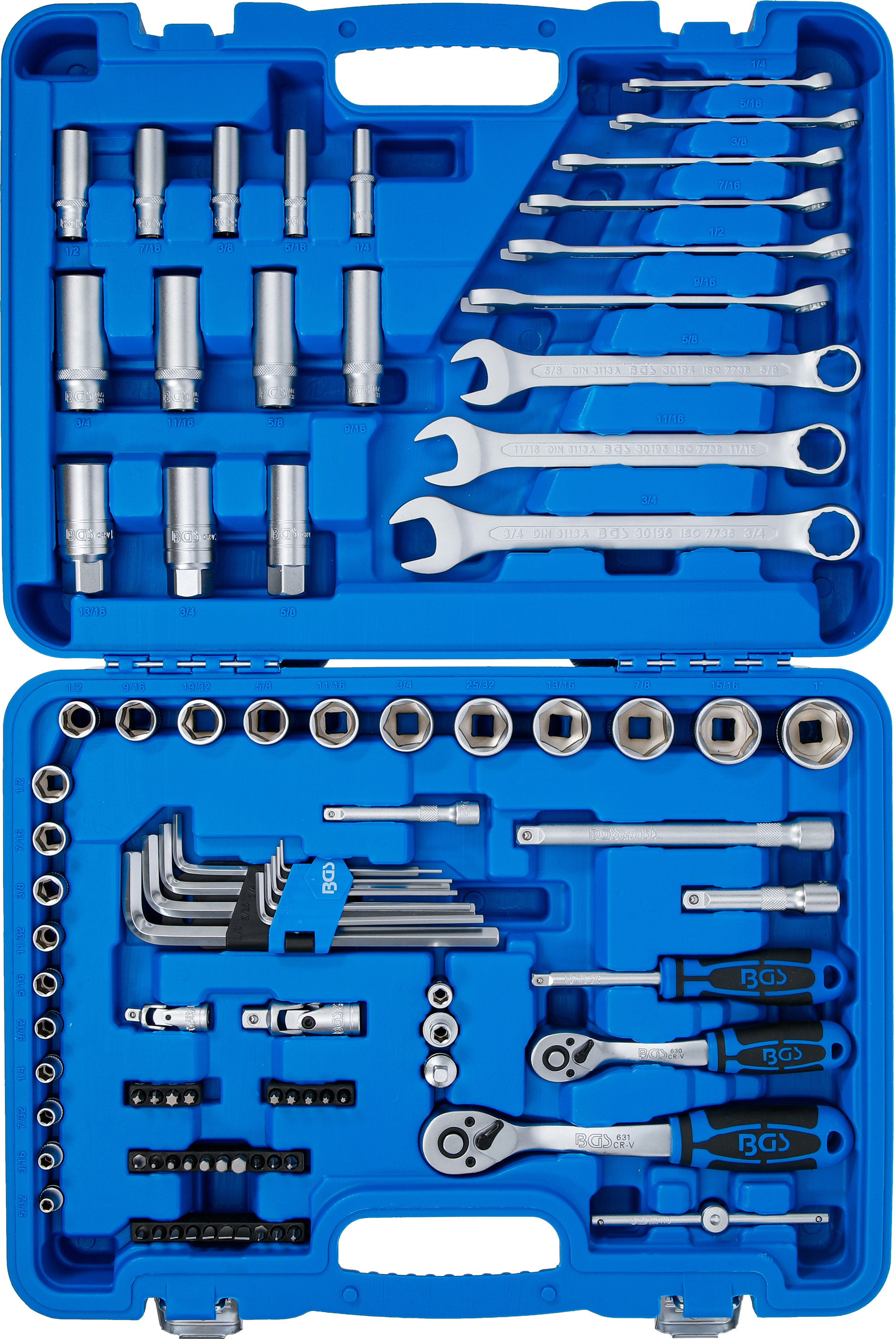 BGS Steckschlüssel-Satz Sechskant | Antrieb 6,3 mm (1/4") / 10 mm (3/8") | Zollgrößen | 92-tlg.