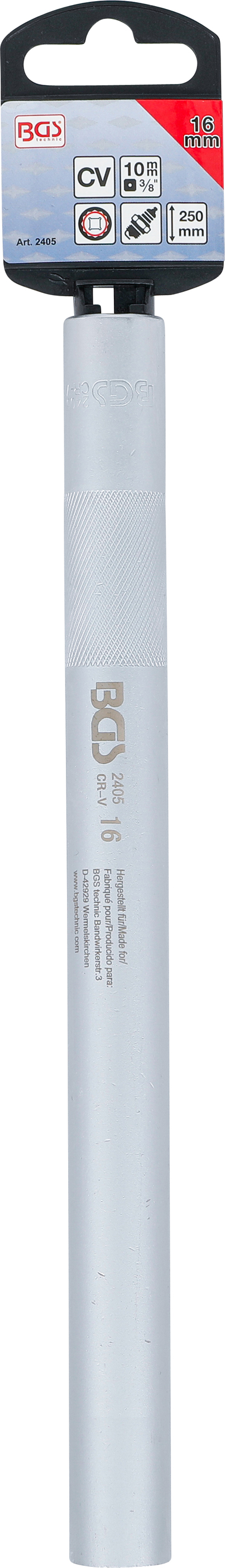 BGS Zündkerzen-Einsatz Zwölfkant, extra lang | Antrieb Innenvierkant 10 mm (3/8") | SW 16 mm