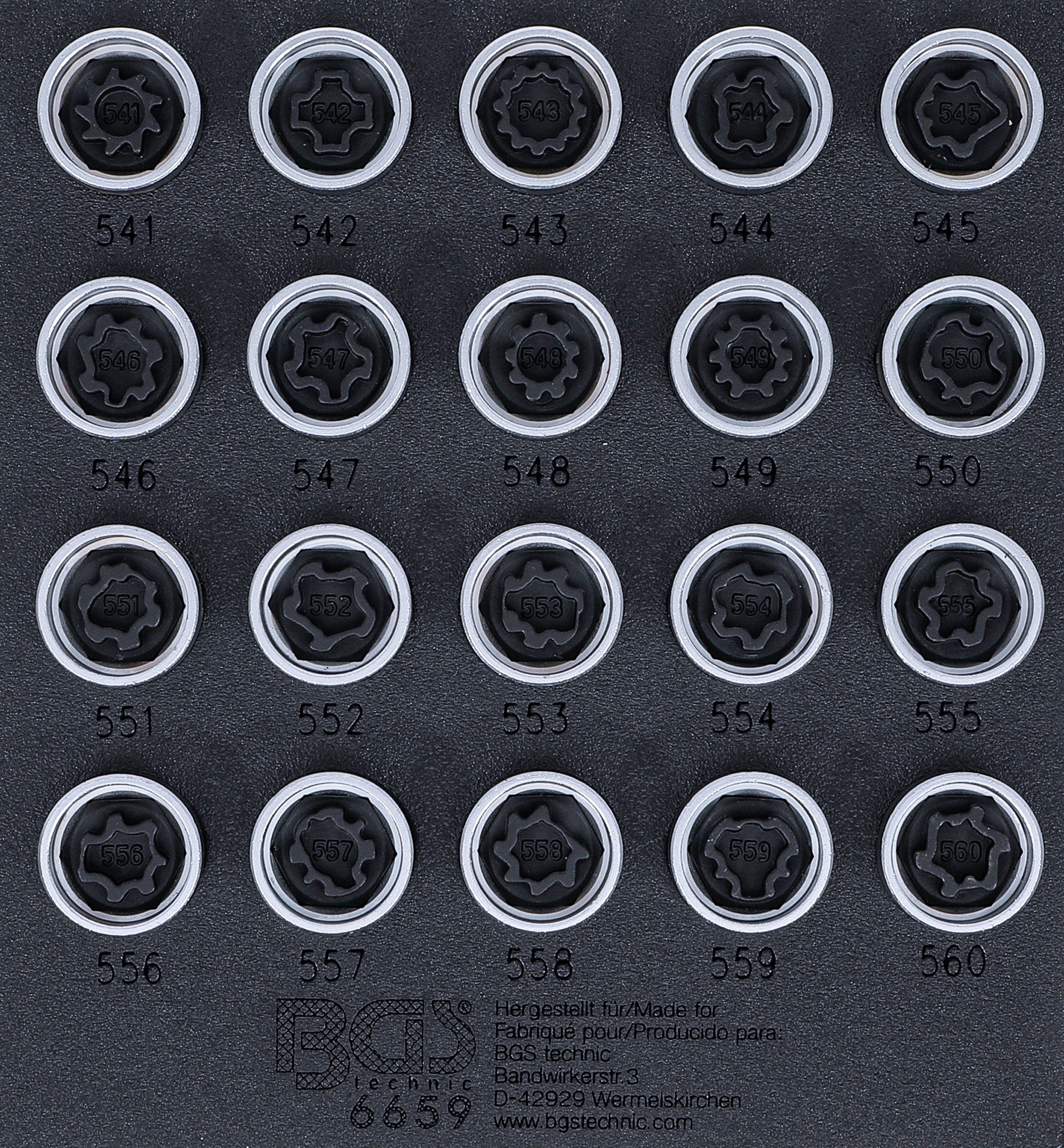 BGS Werkstattwageneinlage 1/6: Felgenschloss-Werkzeug-Satz für VAG | 20-tlg.