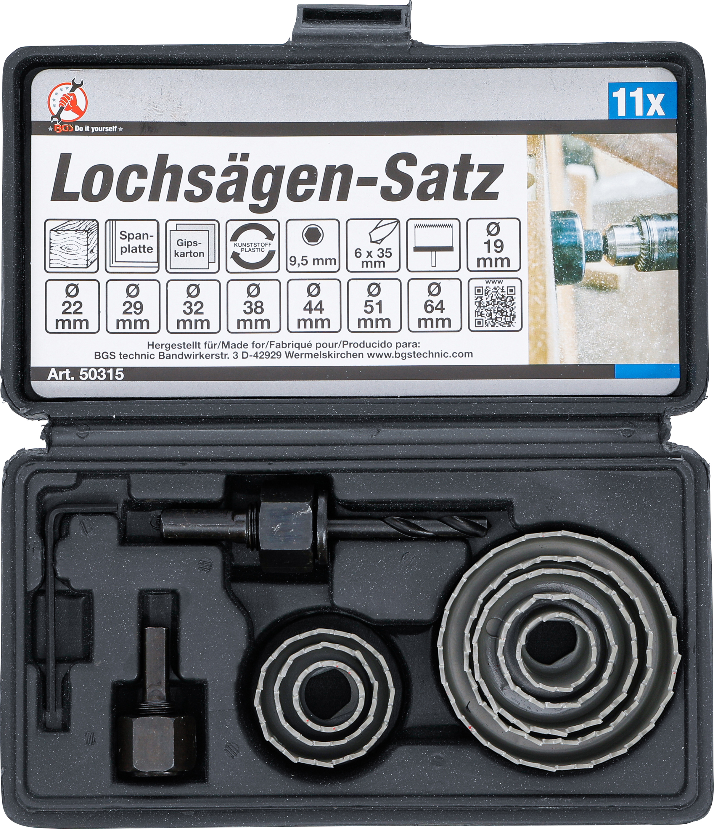 BGS Lochsägen-Satz | Ø 19 - 64 mm | Tiefe 24 mm | 11-tlg.