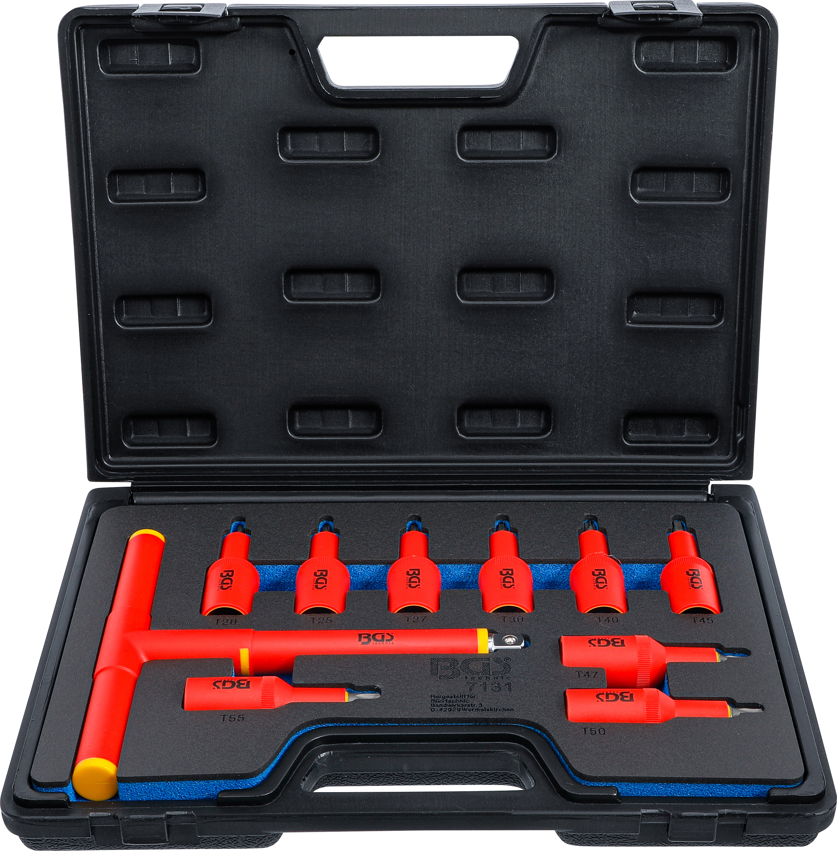 BGS VDE-Bit-Einsatz-Satz | Antrieb Innenvierkant 12,5 mm (1/2") | T-Profil (für Torx) T20 - T55 | 10-tlg.