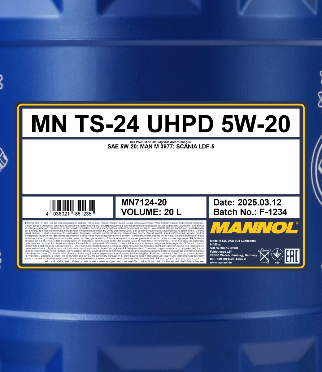 5W-20 Mannol 7124 TS-24 UHPD Motoröl 20 Liter