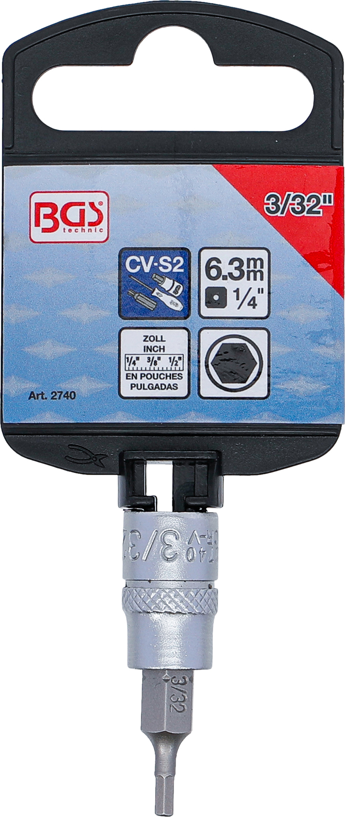 BGS Bit-Einsatz | Antrieb Innenvierkant 6,3 mm (1/4") | Innensechskant 3/32"