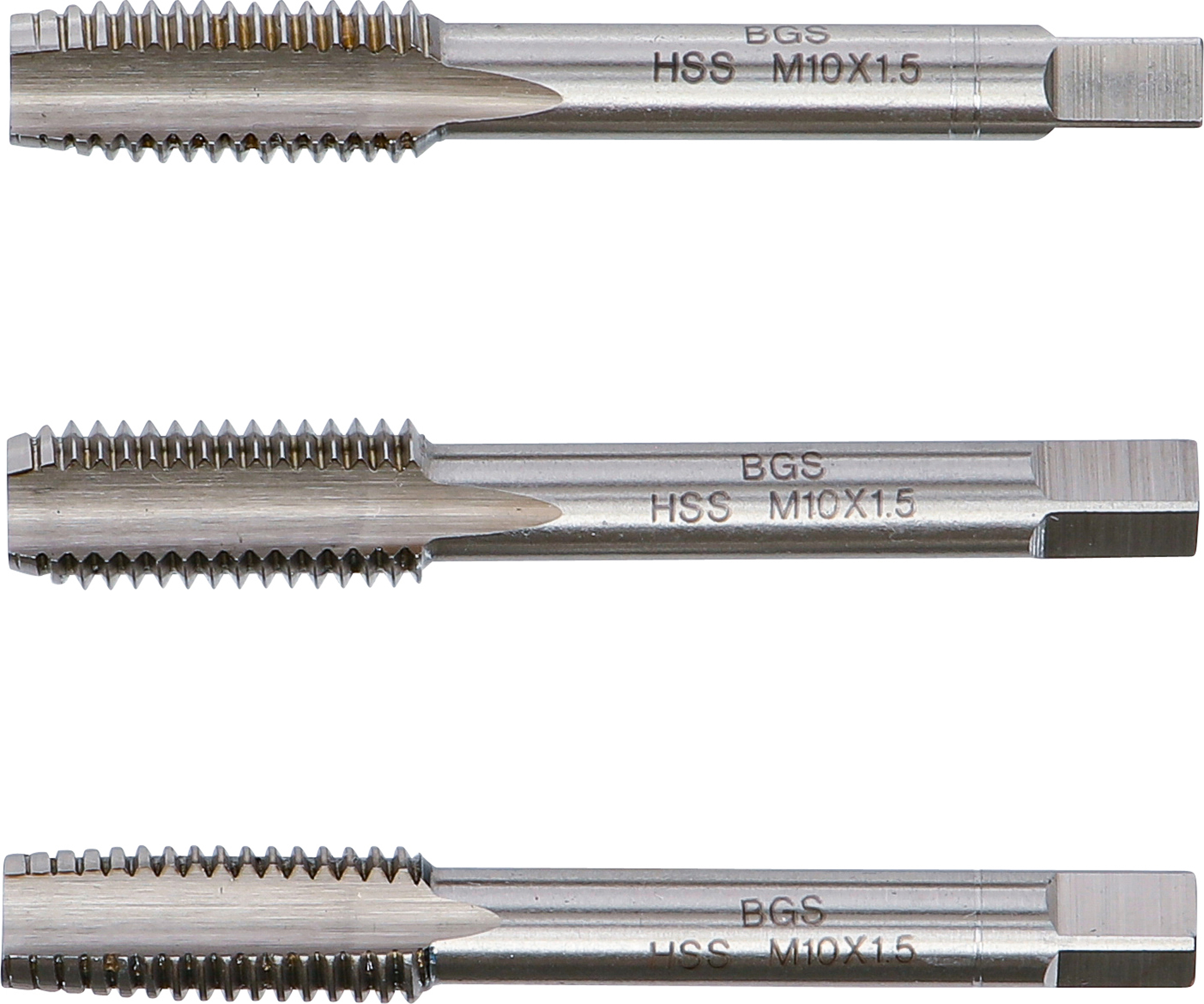 BGS Gewindebohrer-Satz | Vor-, Mittel- und Fertigschneider | HSS-G | M10 x 1,5 | 3-tlg.