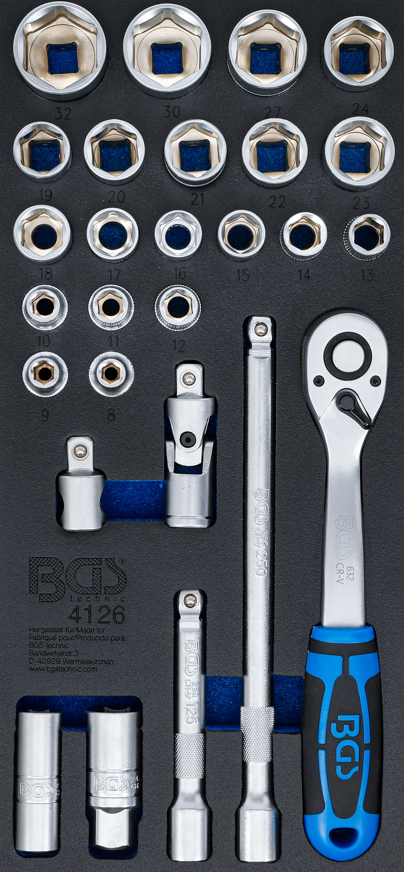 BGS Werkstattwageneinlage 1/3: Steckschlüssel-Satz | 12,5 mm (1/2") | 27-tlg.