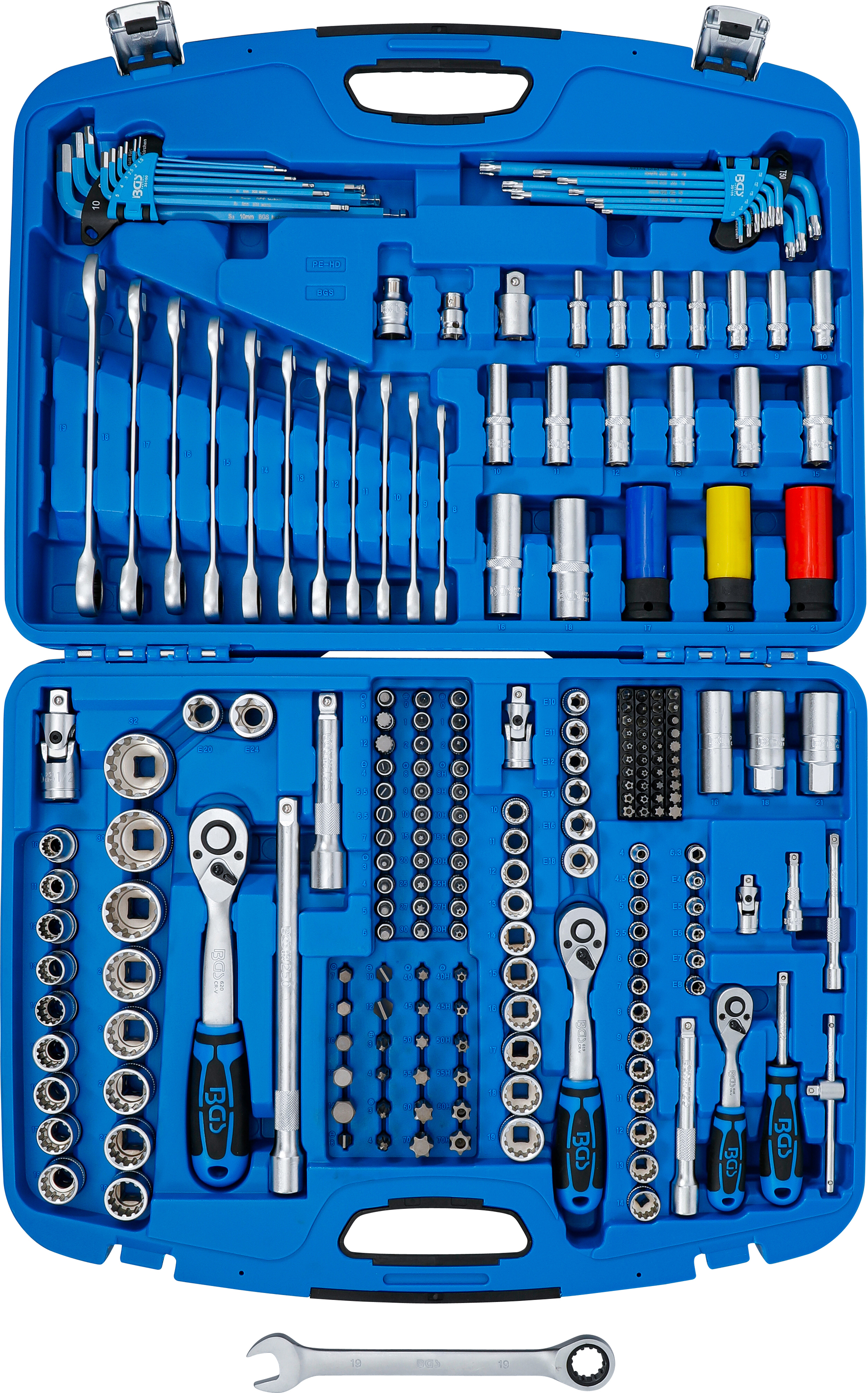 BGS Steckschlüssel-Satz "Gear Lock" | Antrieb 6,3 mm (1/4") / 10 mm (3/8") / 12,5 mm (1/2") | 218-tlg.