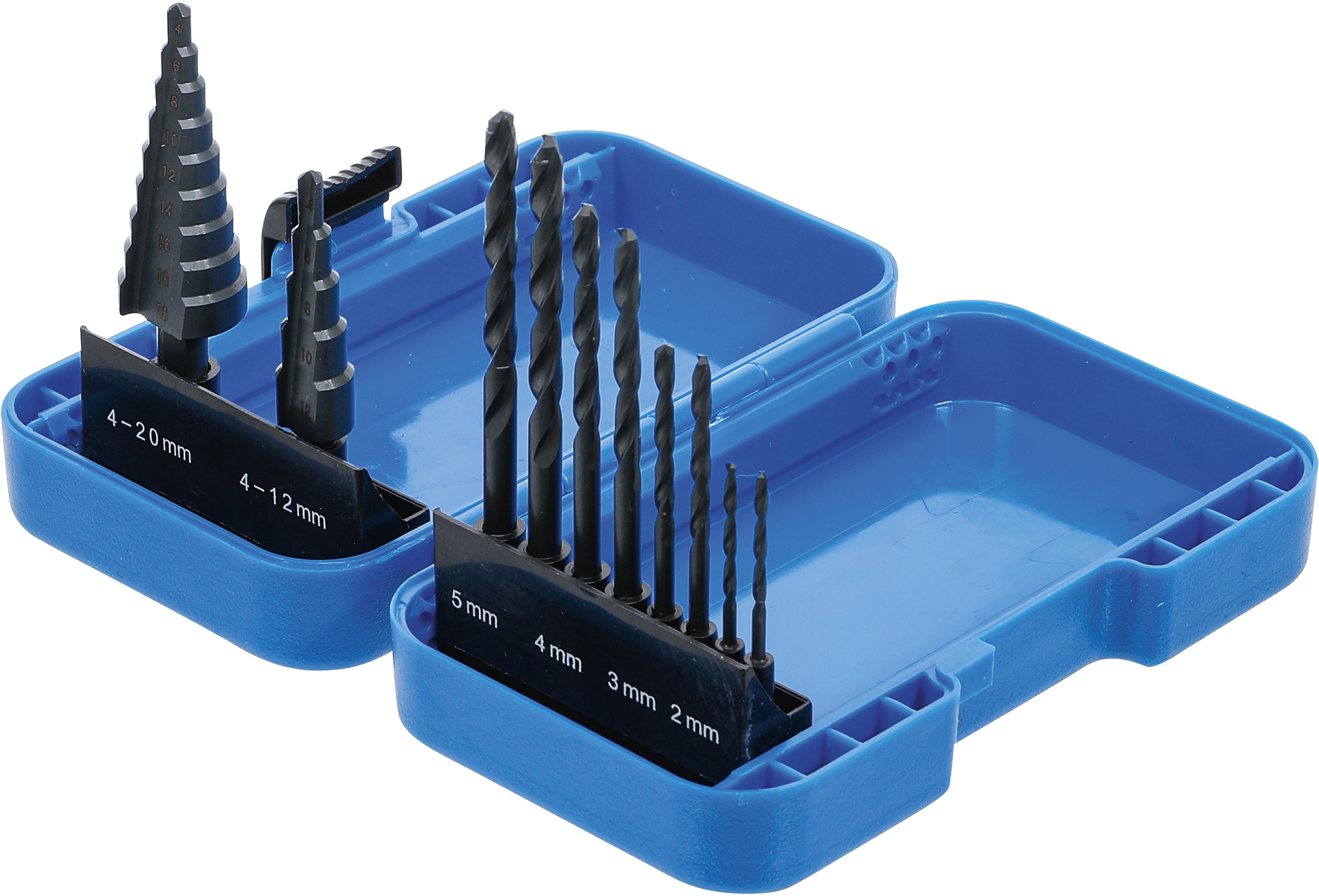BGS Stufenbohrer- und Spiralbohrer-Satz | HSS | 4 - 12 / 4 - 20 mm | 2 - 5 mm | 10-tlg.