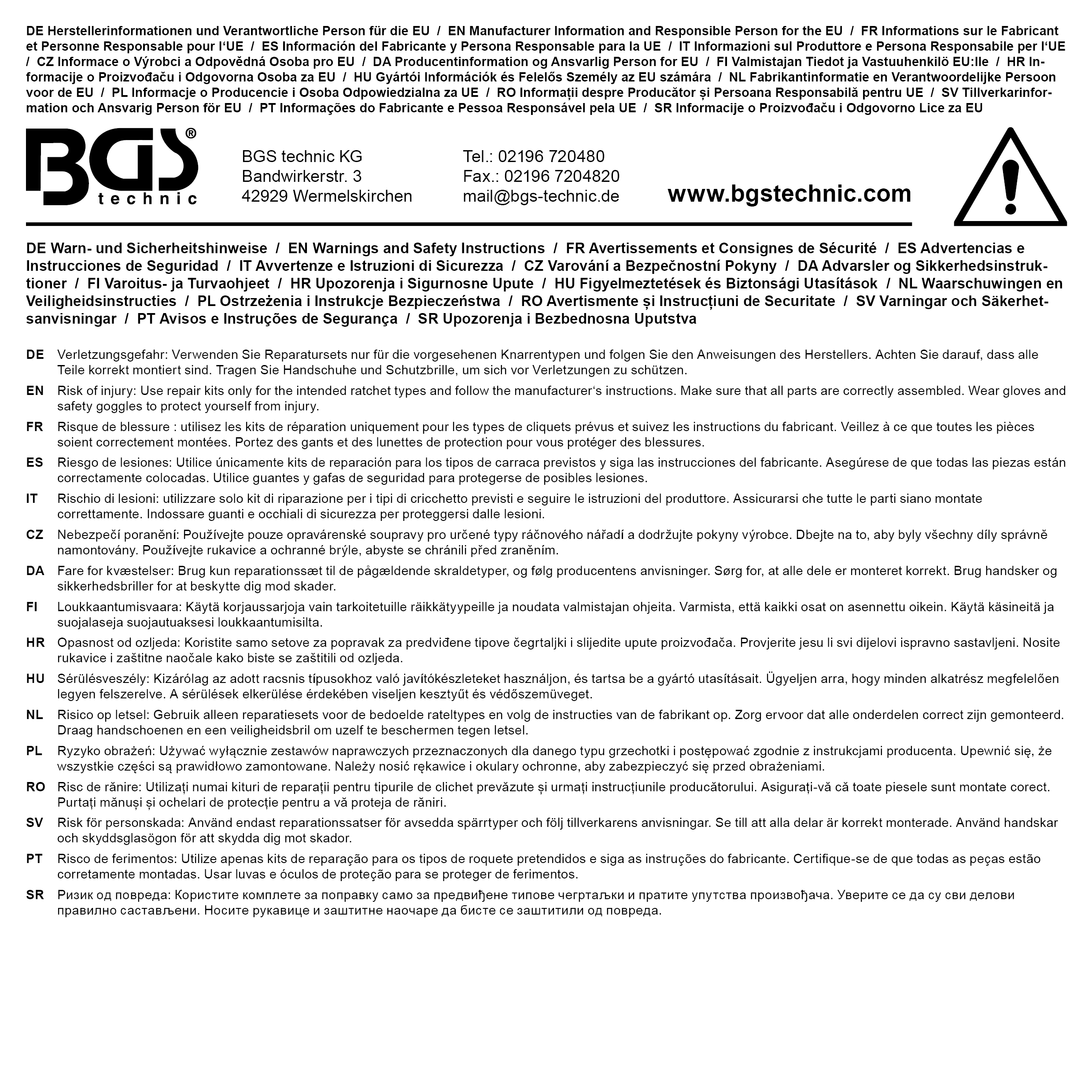 BGS Reparatursatz für Knarrenkopf | für Art. 232