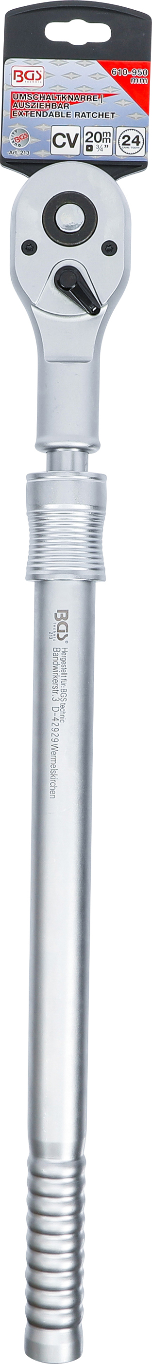 BGS Umschaltknarre, ausziehbar | Abtrieb Außenvierkant 20 mm (3/4") | 600 - 985 mm