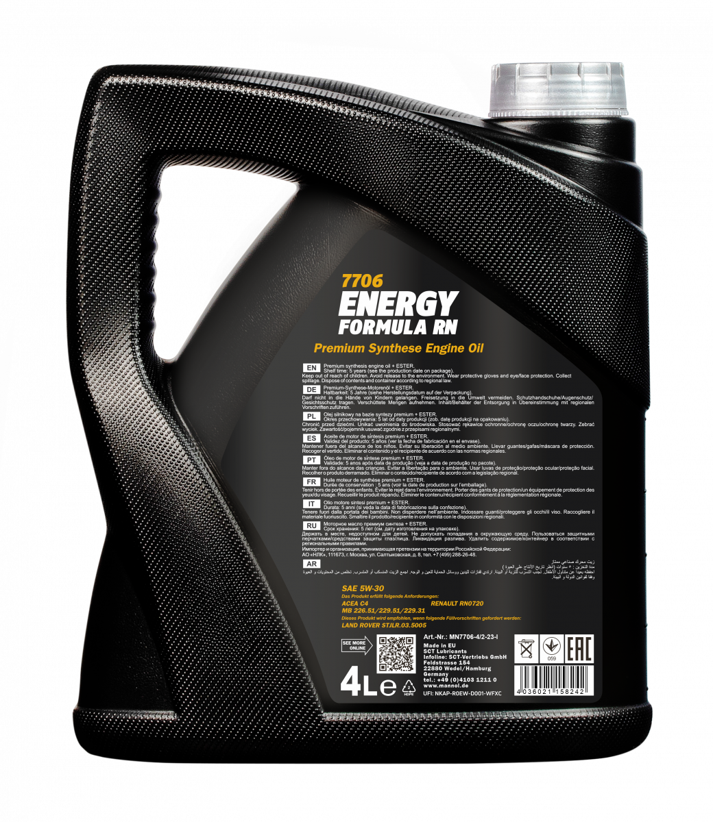 5W-30 Mannol 7706 Energy Formula RN Motoröl 4 Liter