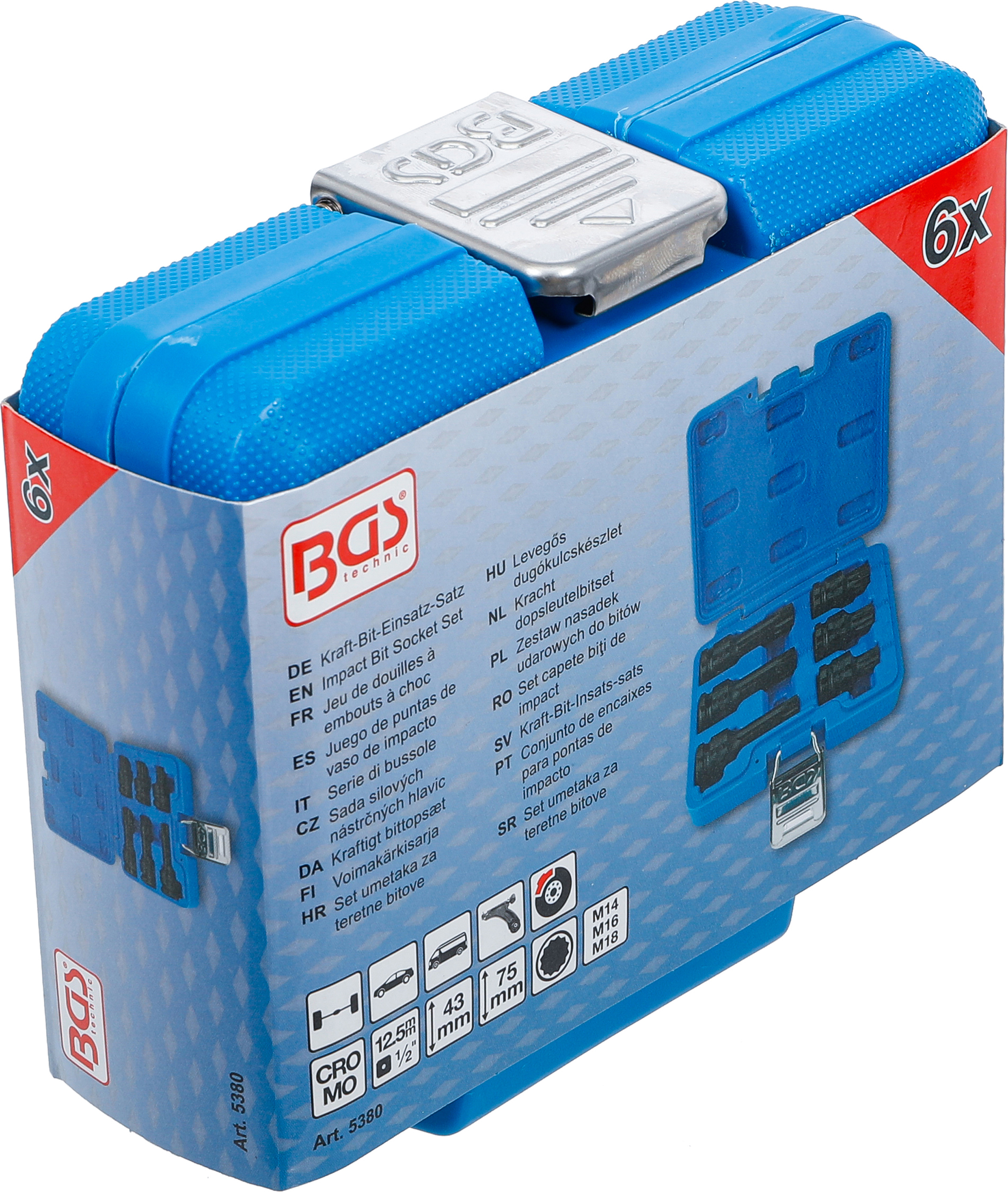 BGS Kraft-Bit-Einsatz-Satz | Antrieb Innenvierkant 12,5 mm (1/2") | Innenvielzahn (für XZN) M14 - M18 | 6-tlg.