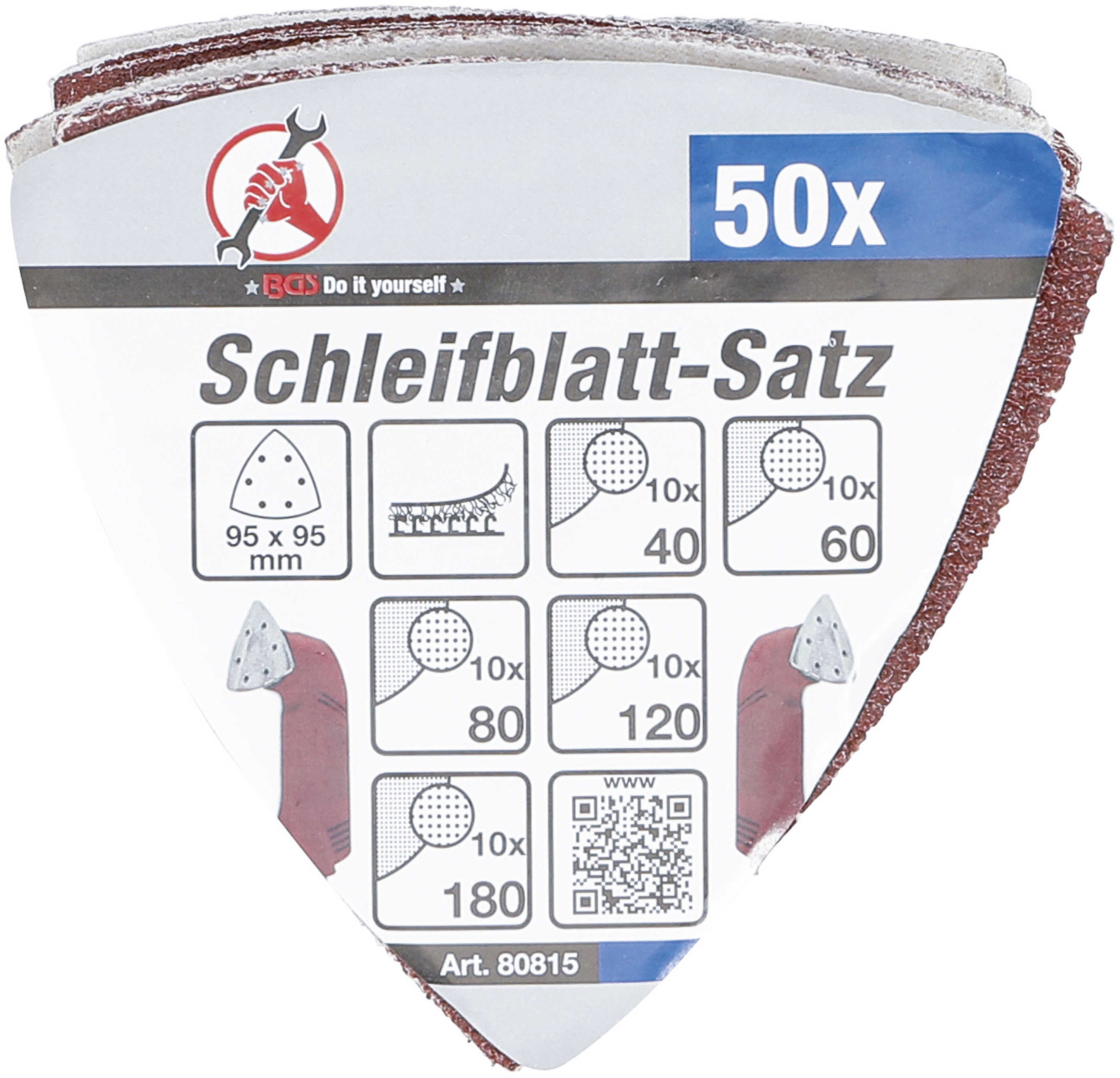 BGS Schleifblatt-Satz für Dreieckschleifer | 95 x 95 mm | K 40 - 180 | 50-tlg.