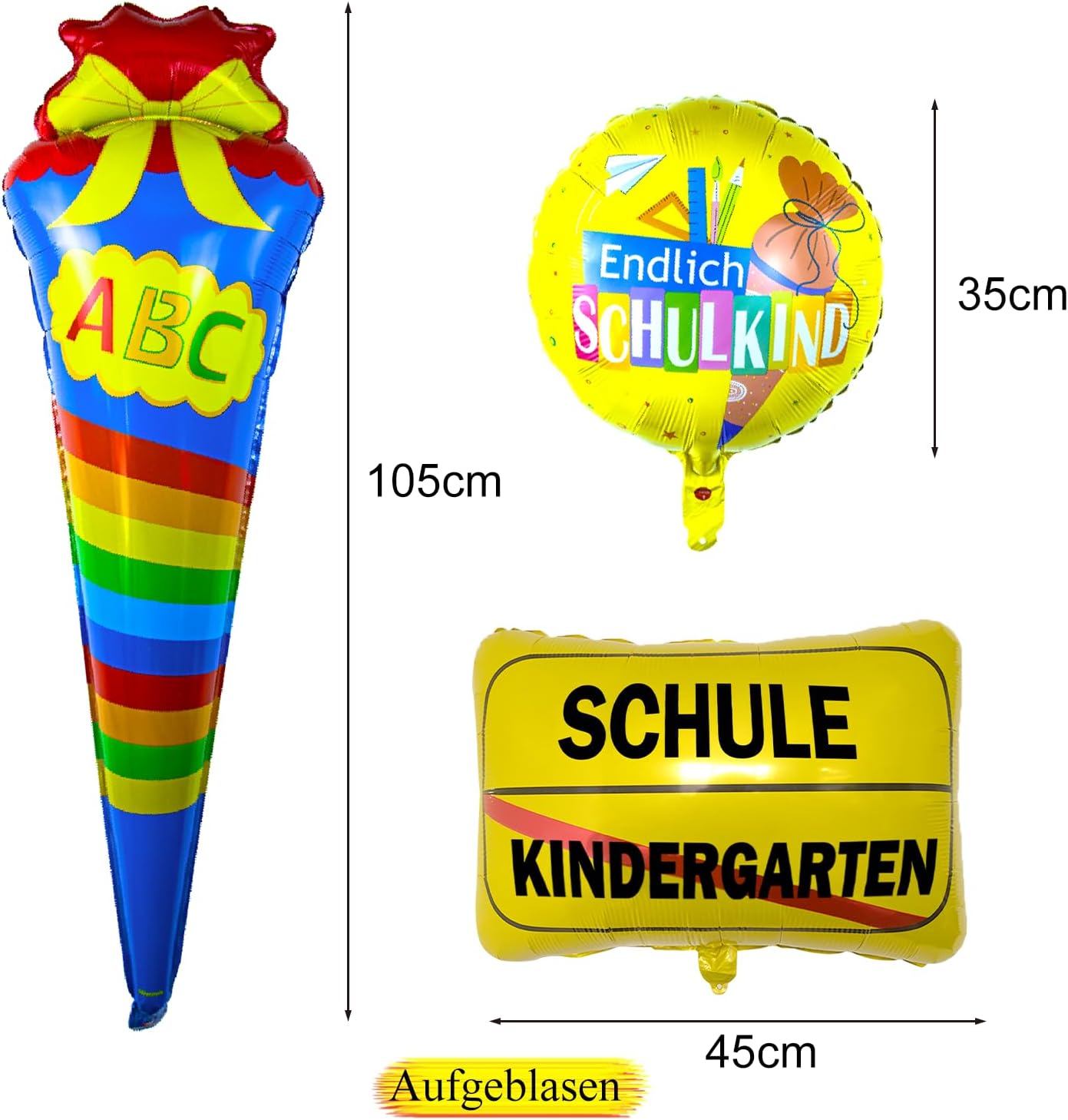 3 STK Folienballon zum Schulanfang, Folien Luftballons Kindergarten Schule Verkehrsschild, Zuckertüten Folienballon, Endlich SchulKinder Heliumballon,