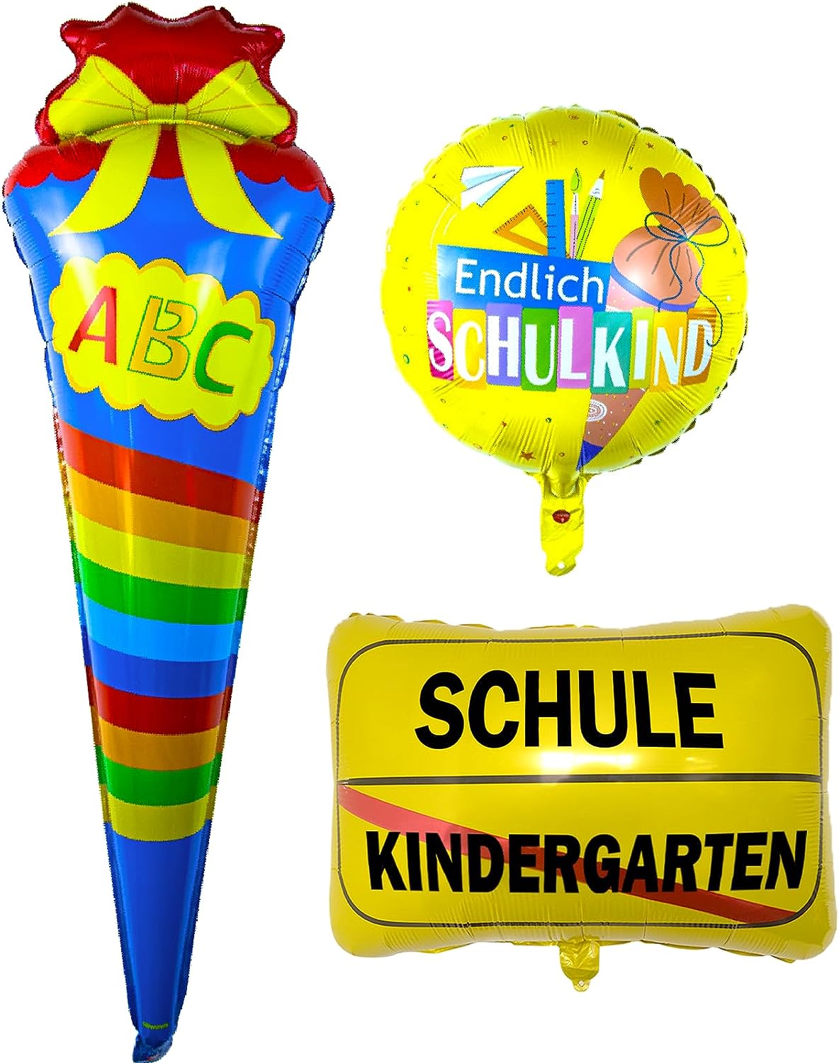 3 STK Folienballon zum Schulanfang, Folien Luftballons Kindergarten Schule Verkehrsschild, Zuckertüten Folienballon, Endlich SchulKinder Heliumballon, Hänge Deko für Einschulung Schuleinführung