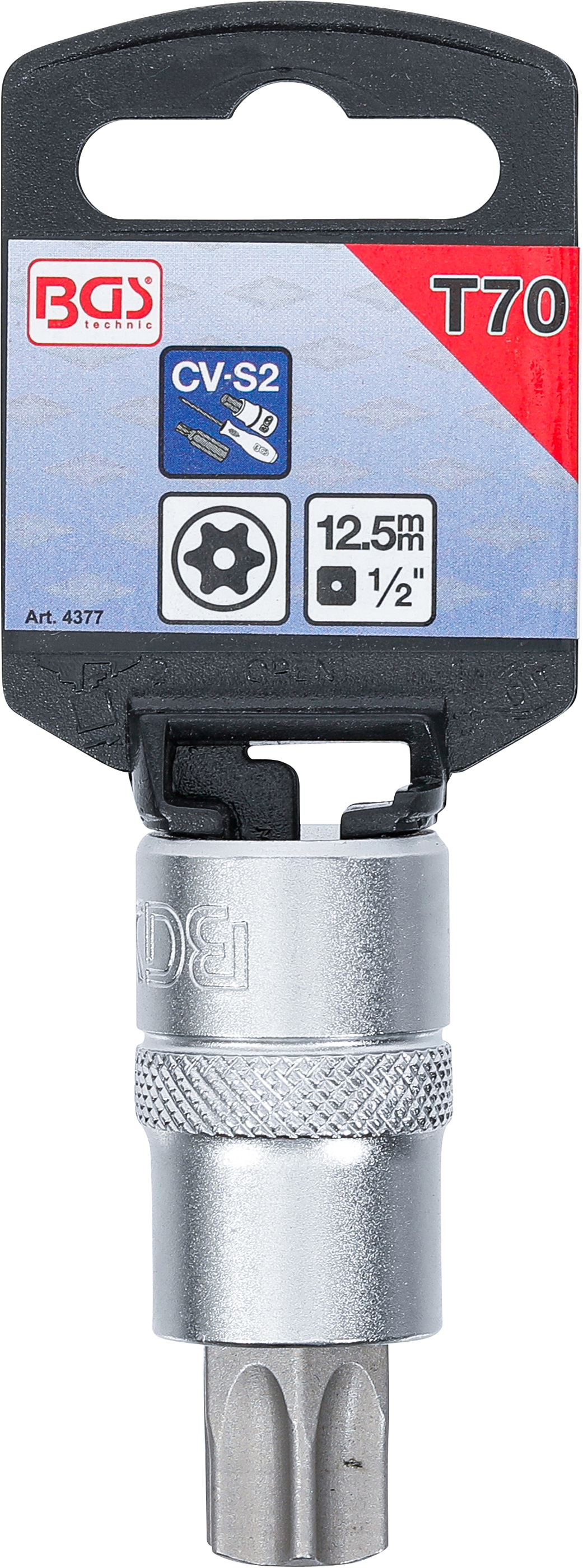 BGS Bit-Einsatz | Antrieb Innenvierkant 12,5 mm (1/2") | T-Profil (für Torx) mit Bohrung T70