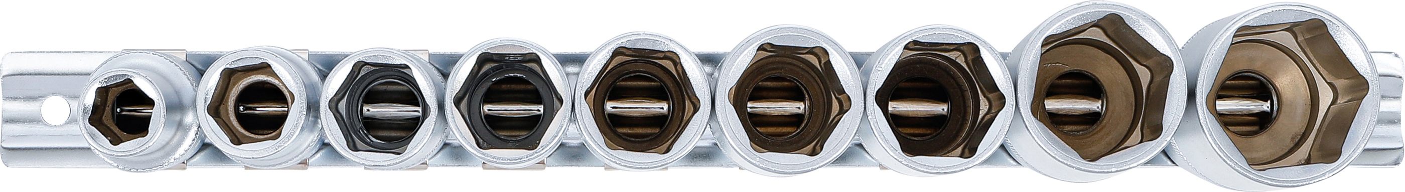 BGS Steckschlüssel-Einsatz-Satz Sechskant, tief | Antrieb Innenvierkant 12,5 mm (1/2") | SW 10 - 24 mm | 9-tlg.