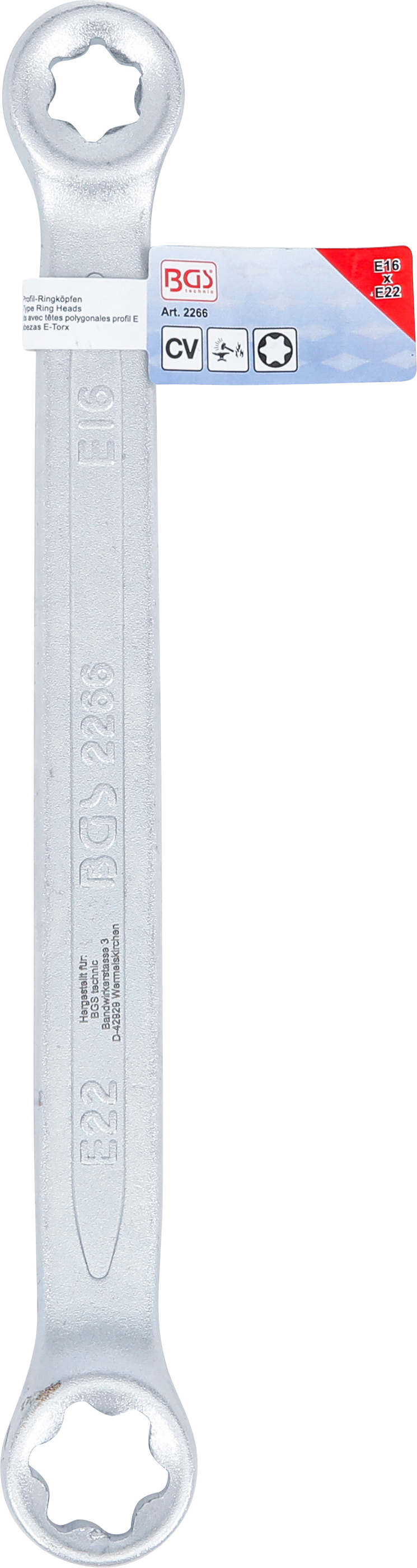 BGS Doppel-Ringschlüssel mit E-Profil-Ringköpfen | SW E16 x E22