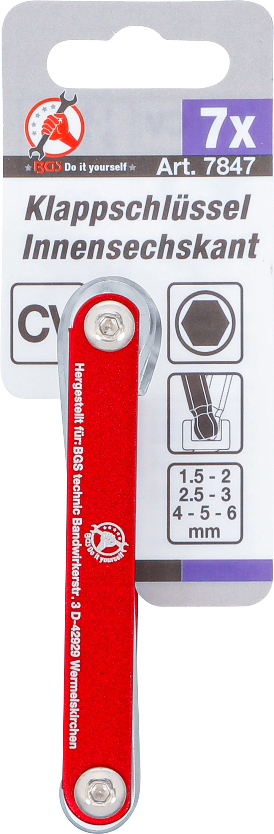 BGS Klappschlüssel | Innensechskant mit Kugelkopf 1,5 - 6 mm | 7-tlg.