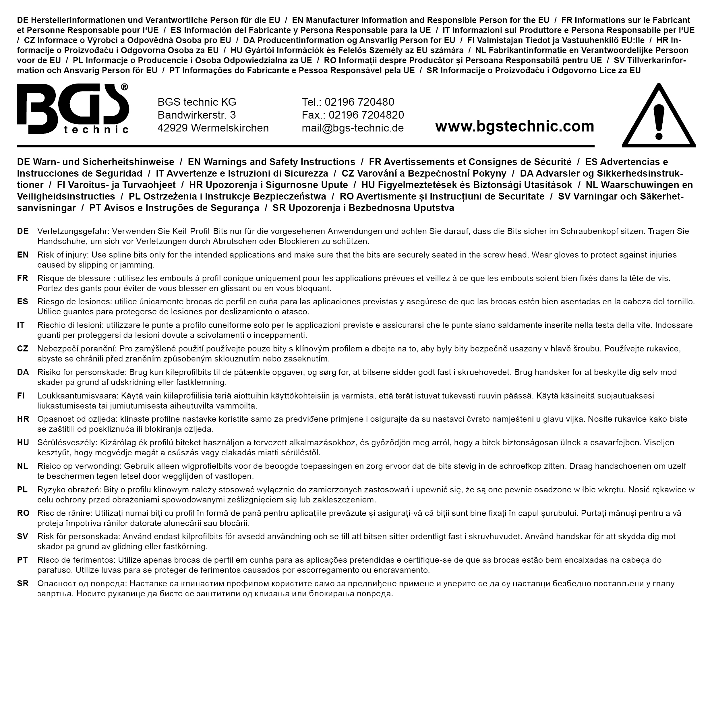 BGS Kraft-Bit-Einsatz | Länge 75 mm | Antrieb Innenvierkant 12,5 mm (1/2") | Keil-Profil (für RIBE) M5
