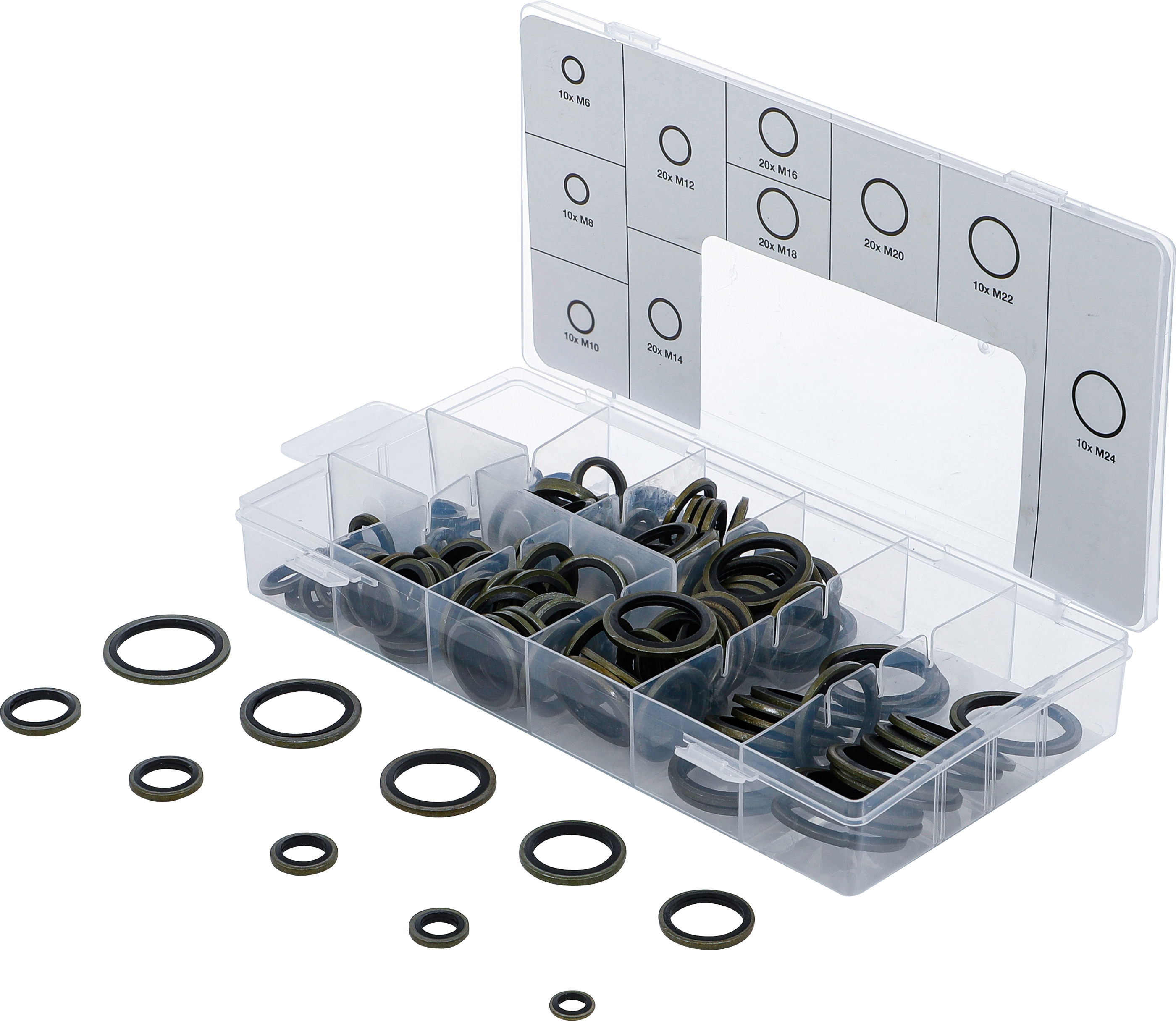 BGS Dichtring-Sortiment | Metall | mit Gummi-Dichtwulst | 150-tlg.