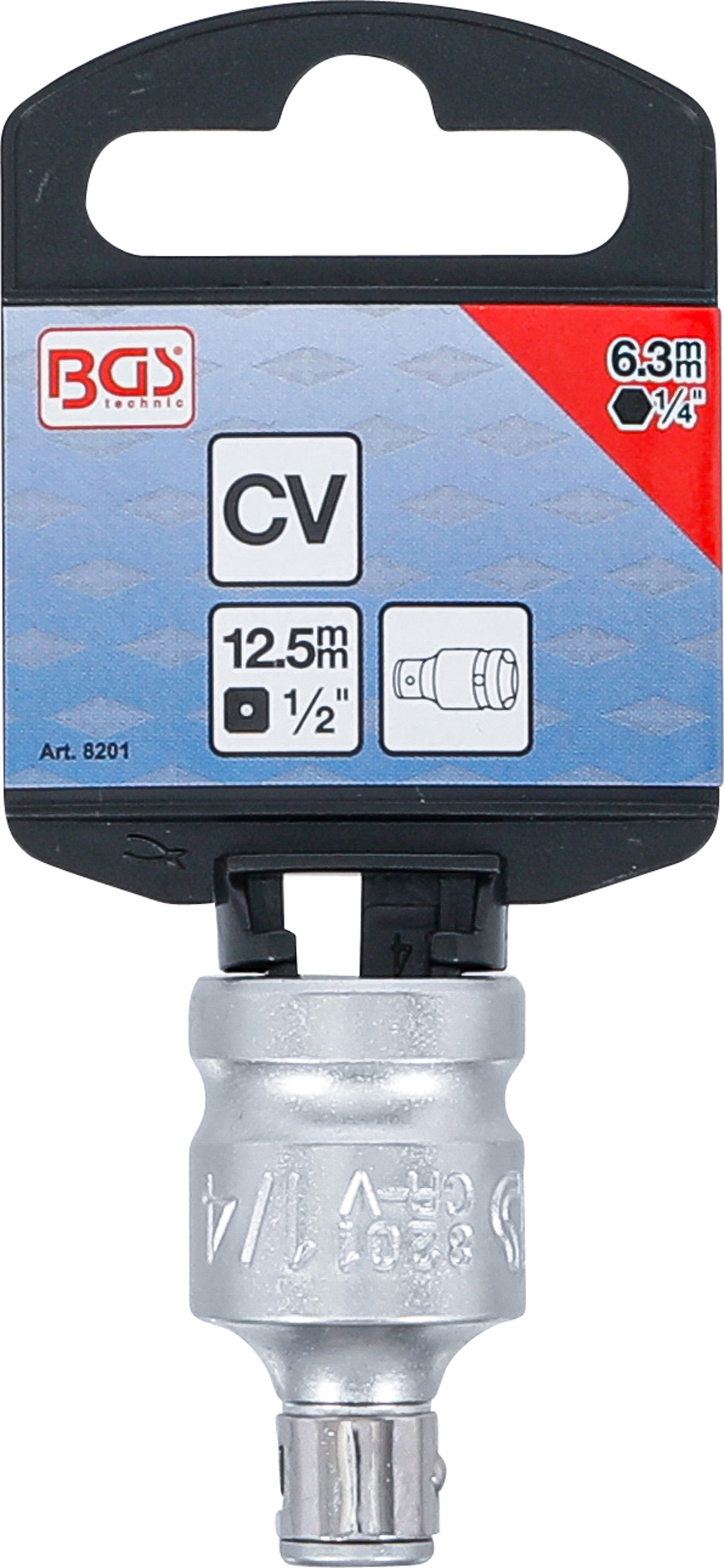 BGS Bit-Adapter mit Haltekugel | Innenvierkant 12,5 mm (1/2") | Innensechskant 6,3 mm (1/4")