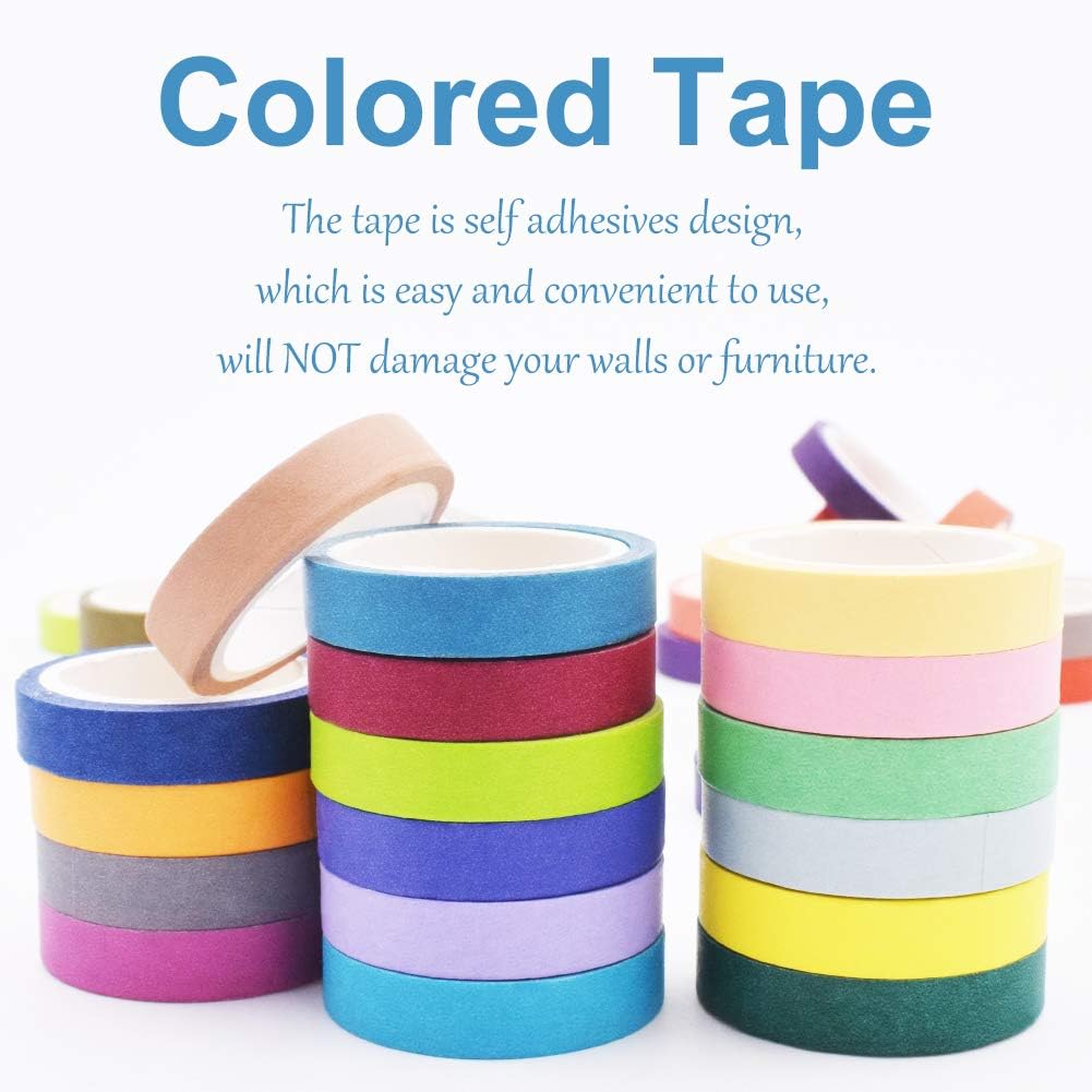 INTVN 40 Rollen Washi Tape Set, buntes dekoratives Washi Masking Tape, Früher Regenbogen Farbaufkleber Dekoratives Masking Tape für Scrapbook DIY Hand