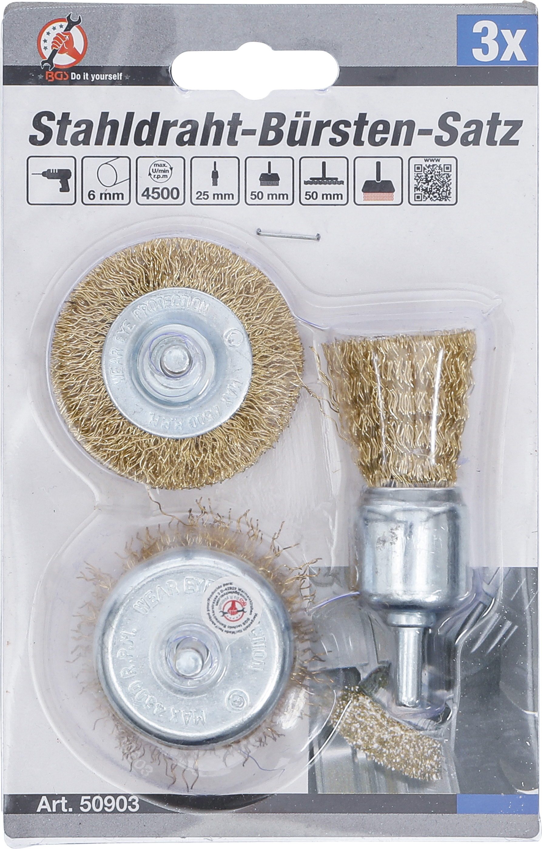 BGS Stahldraht-Bürsten-Satz | Ø 25 - 50 mm | 3-tlg.