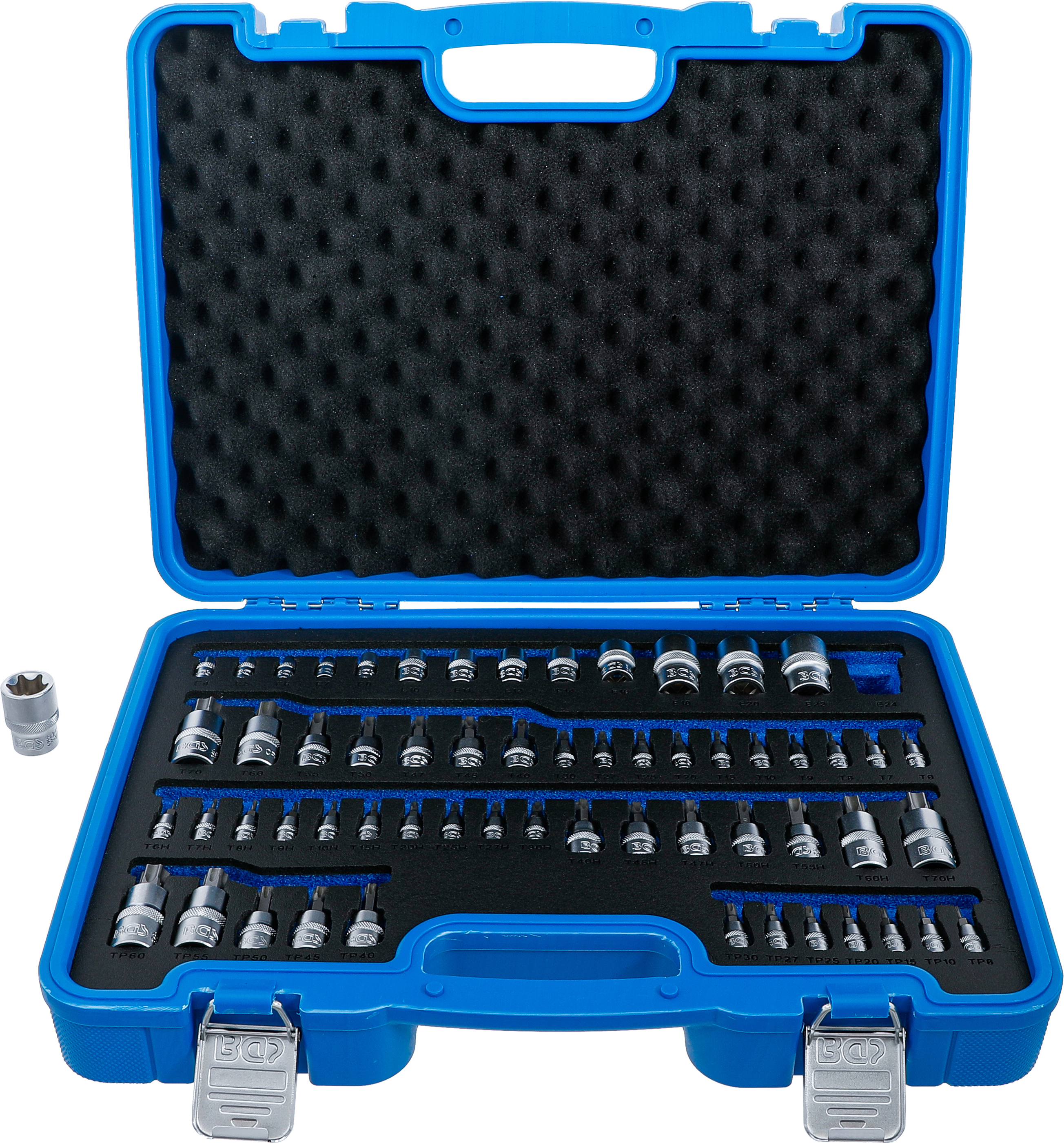 BGS Bit-Einsatz- und Steckschlüssel-Einsatz-Satz | E-Profil / T-Profil (für Torx) / T-Profil (für Torx) mit Bohrung / TP-Profil (für Torx Plus) | 60-tlg.