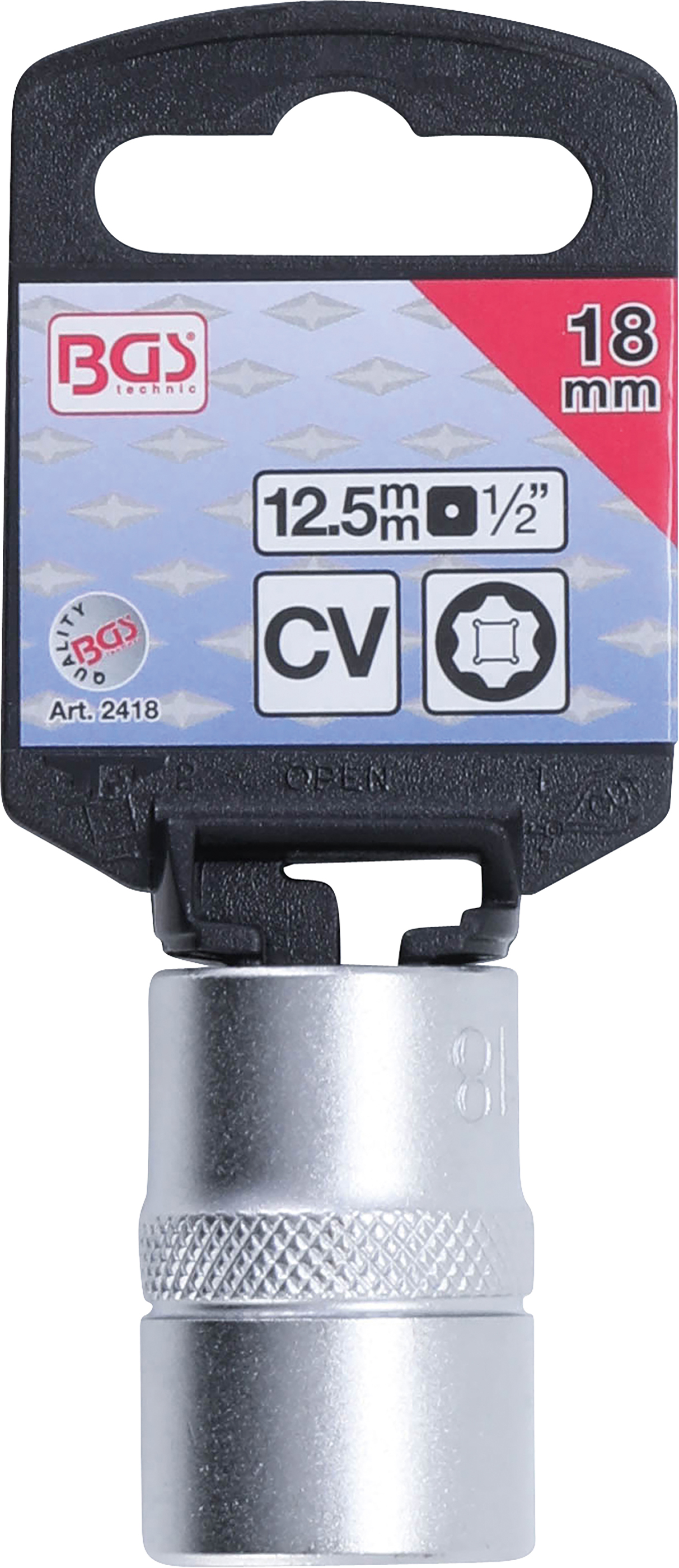 BGS Steckschlüssel-Einsatz Super Lock | Antrieb Innenvierkant 12,5 mm (1/2") | SW 18 mm