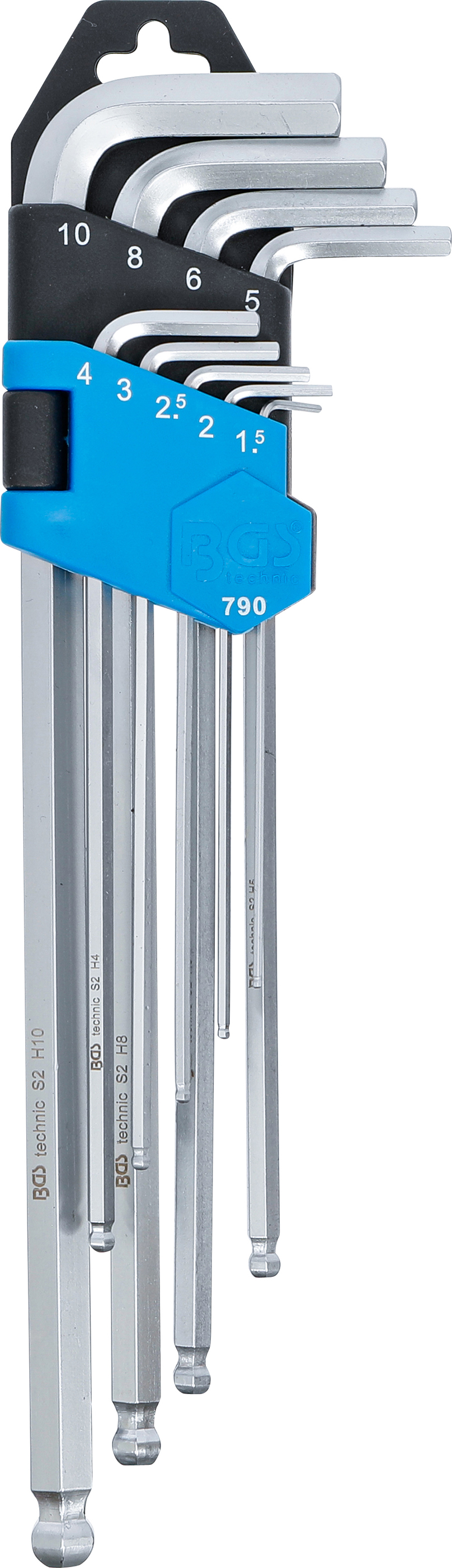BGS Winkelschlüssel-Satz | extra lang | Innensechskant / Innensechskant mit Kugelkopf 1,5 - 10 mm | 9-tlg.