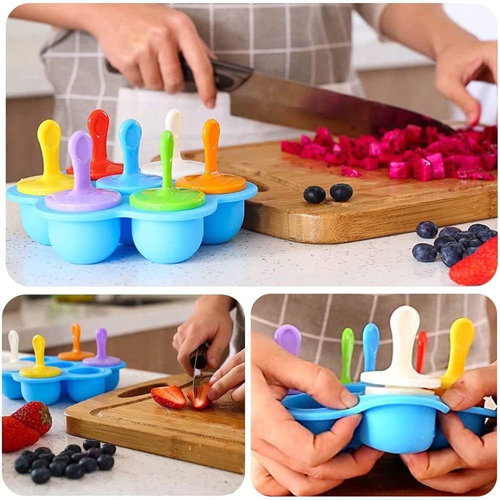 Eis Pop Form Eisformen Silikon Nesloonp Eisförmchen Popsicle Formen Wiederverwendbar Mini Eisformen mit bunten Kunststoff-Sticks für Kinder Baby Förmchen zum Einfrieren (Blau&Orange)