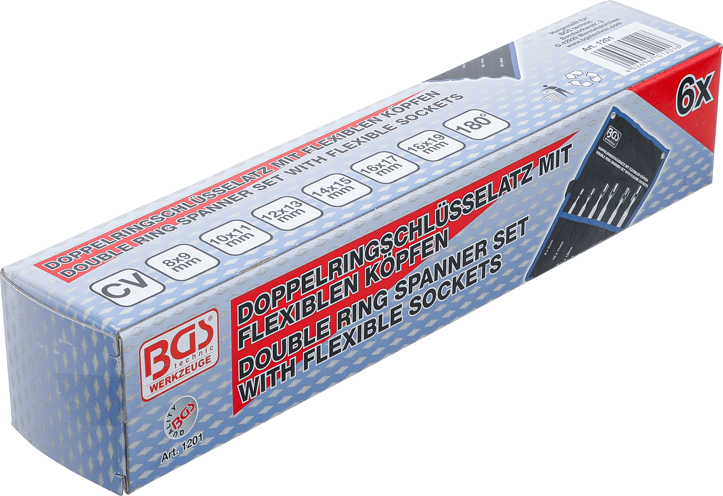BGS Doppel-Ringschlüssel-Satz mit flexiblen Köpfen | 6-tlg.