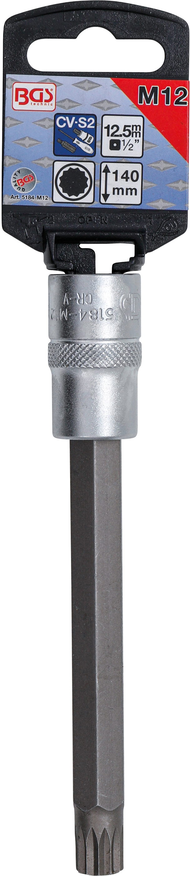 BGS Bit-Einsatz | Länge 140 mm | Antrieb Innenvierkant 12,5 mm (1/2") | Innenvielzahn (für XZN) M12