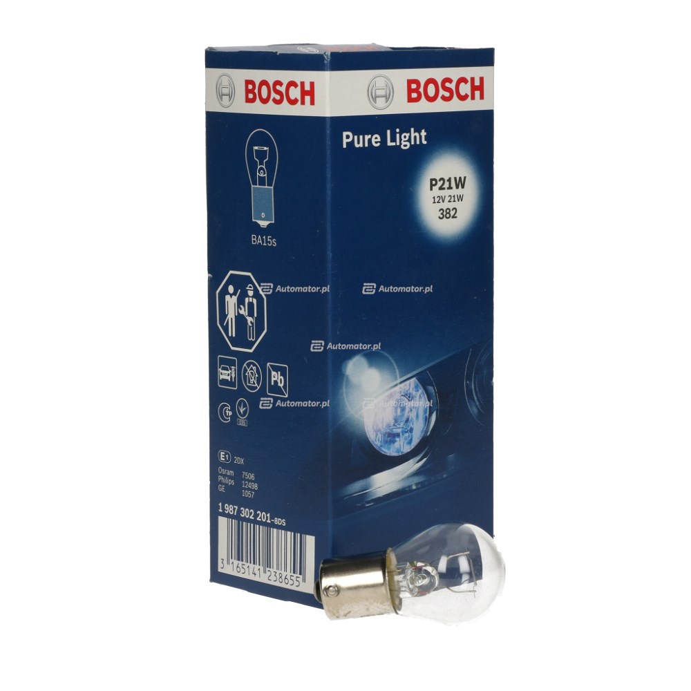 Bosch 1 987 302 201 Pure Light Kugellampe 12V 21W P21W BA15s 10er Pack