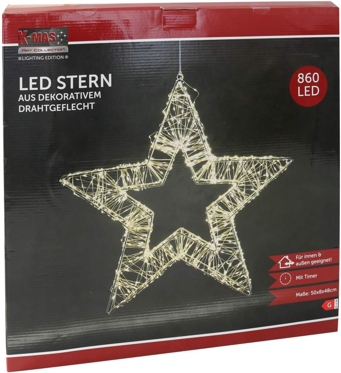 LED Licht Stern auf Drahtgeflecht Leuchtstern 860 LED und Timer