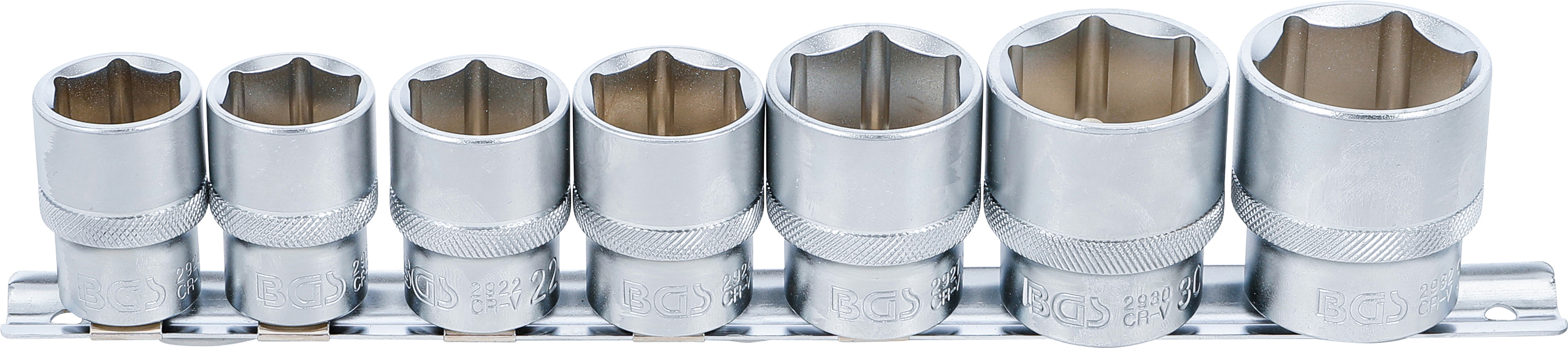 BGS Steckschlüssel-Einsatz-Satz, Sechskant | Antrieb Innenvierkant 12,5 mm (1/2") | SW 20 - 32 mm | 7-tlg.