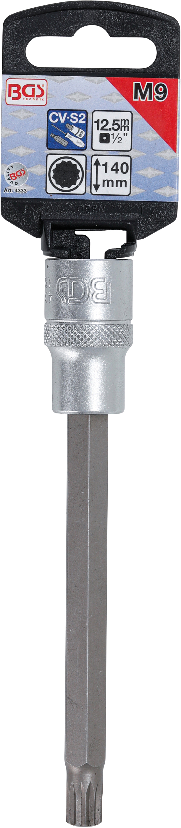 BGS Bit-Einsatz | Länge 140 mm | Antrieb Innenvierkant 12,5 mm (1/2") | Innenvielzahn (für XZN) M9