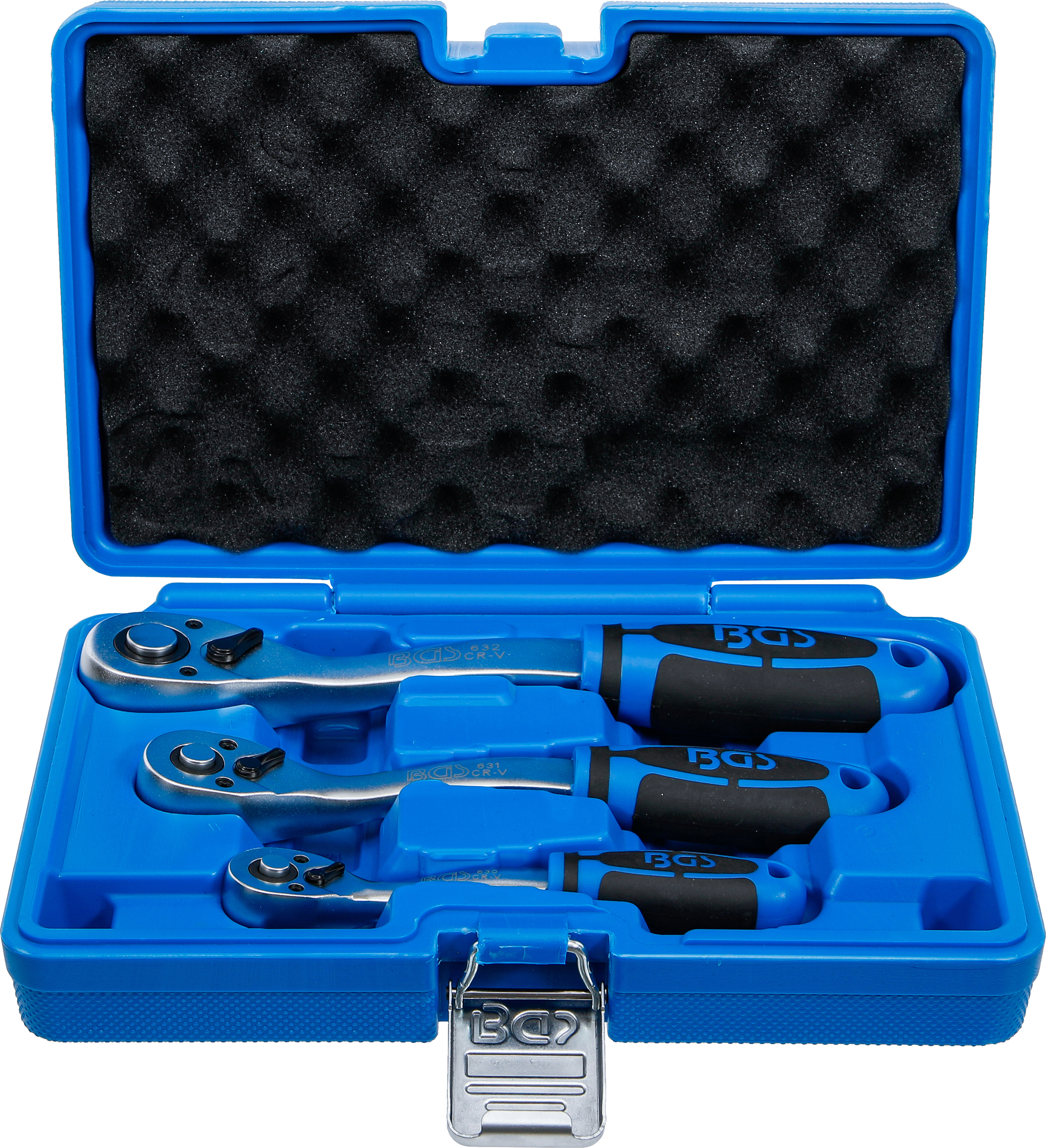 BGS Umschaltknarren-Satz | feinverzahnt | Abtrieb Außenvierkant 6,3 mm (1/4") - 10 mm (3/8") - 12,5 mm (1/2") | 3-tlg.