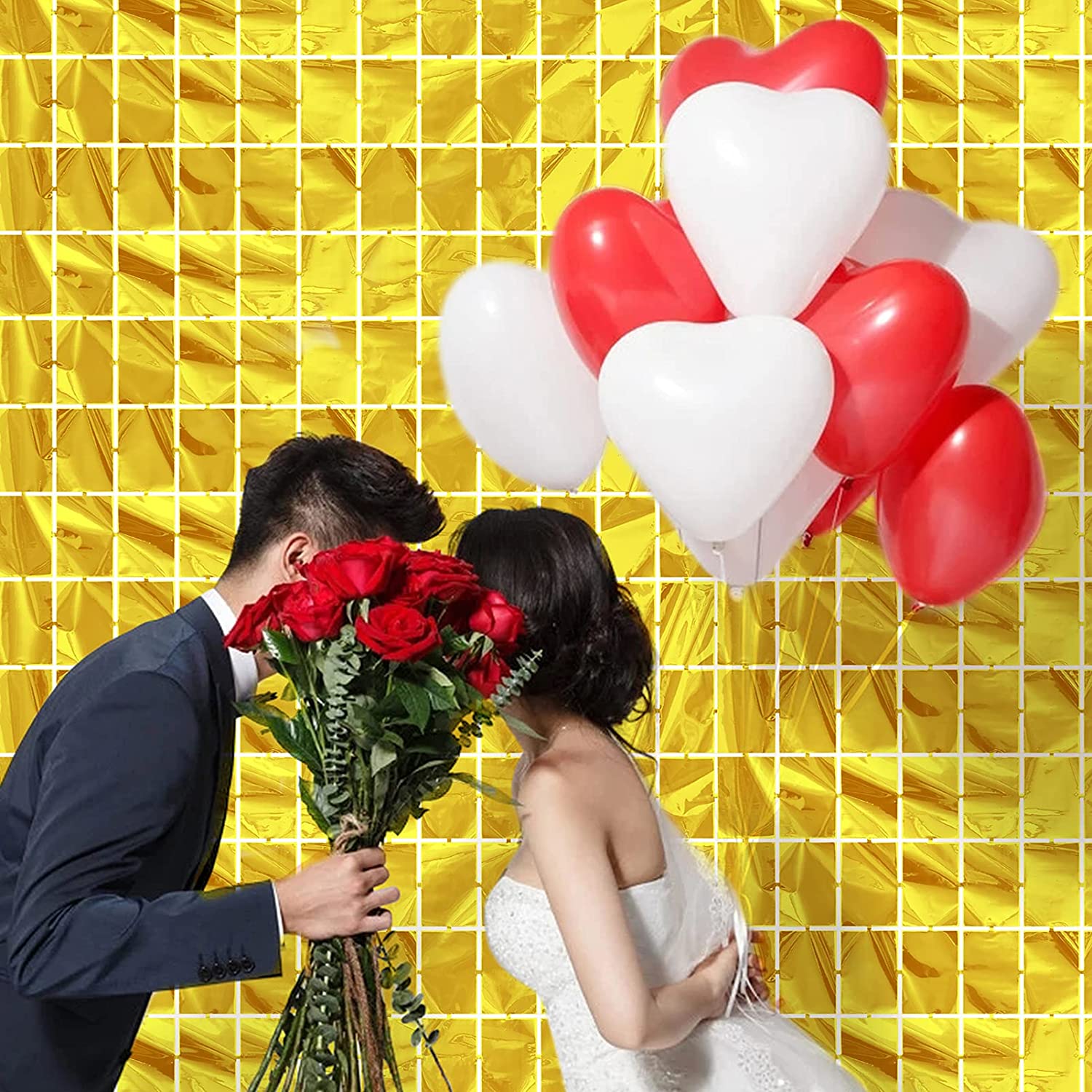 YHSWIN Folie Dekorative Vorhänge, 2 Stück Glitzer Vorhang 1×2 m + 1 Stück Deko Tischdecke 1×2,7 m, Q